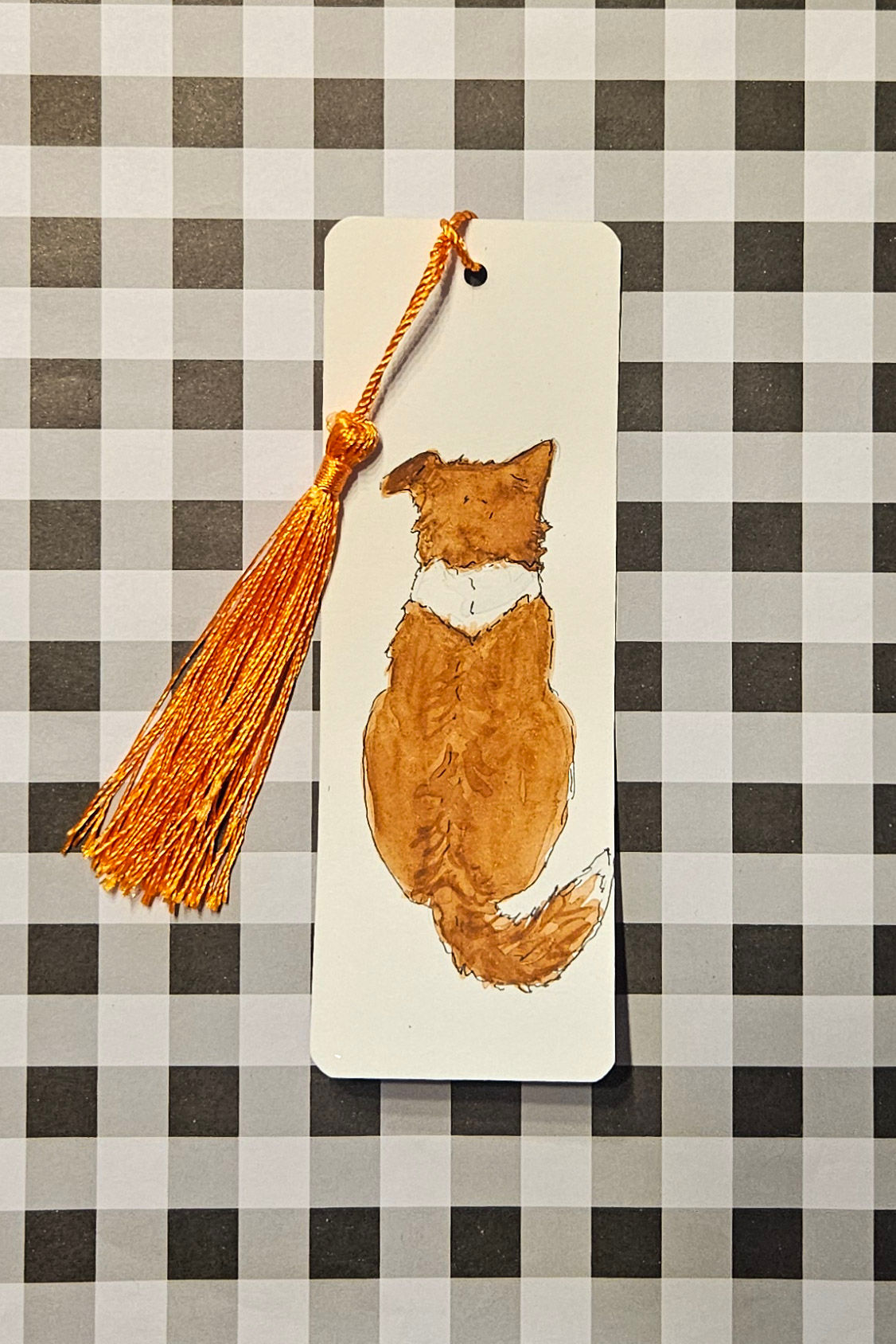 Border Collie Bookmark with Orange Tassel