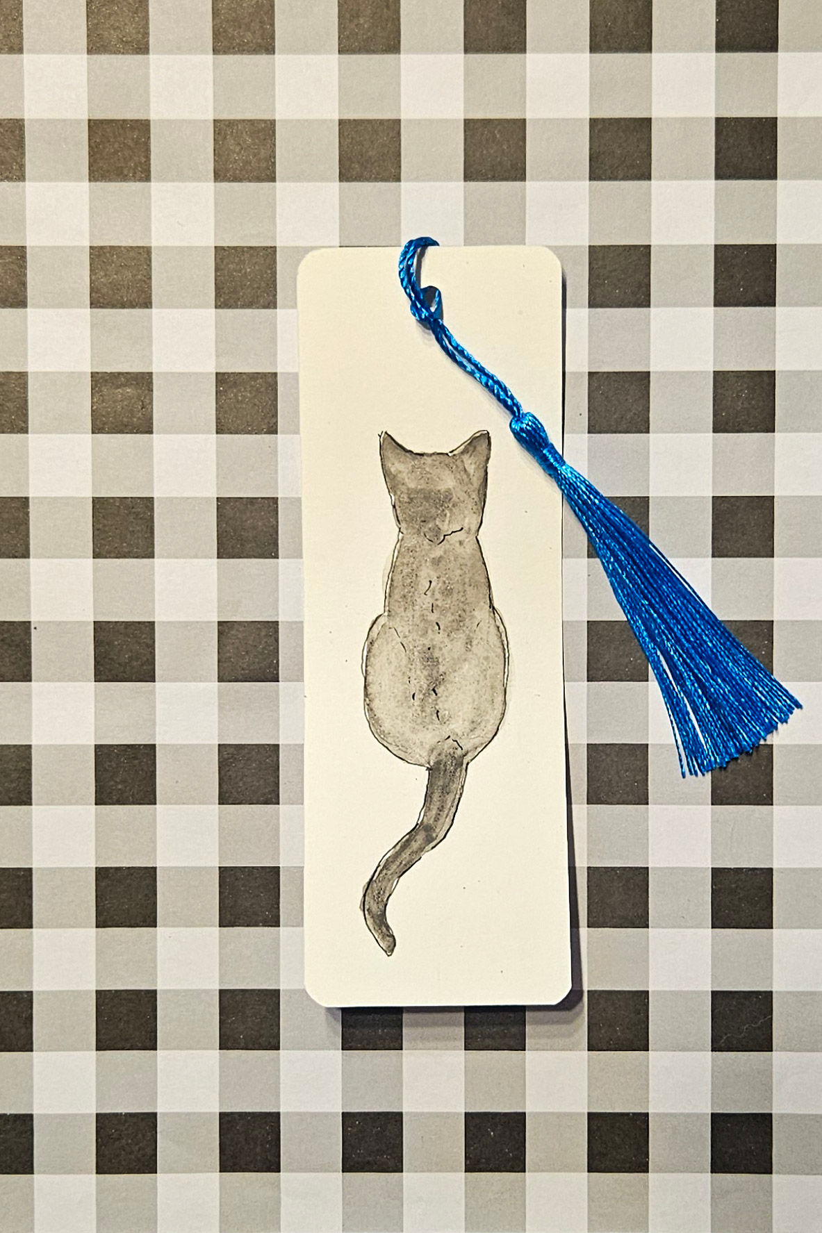 Grey Cat Bookmark with Turquoise Tassel