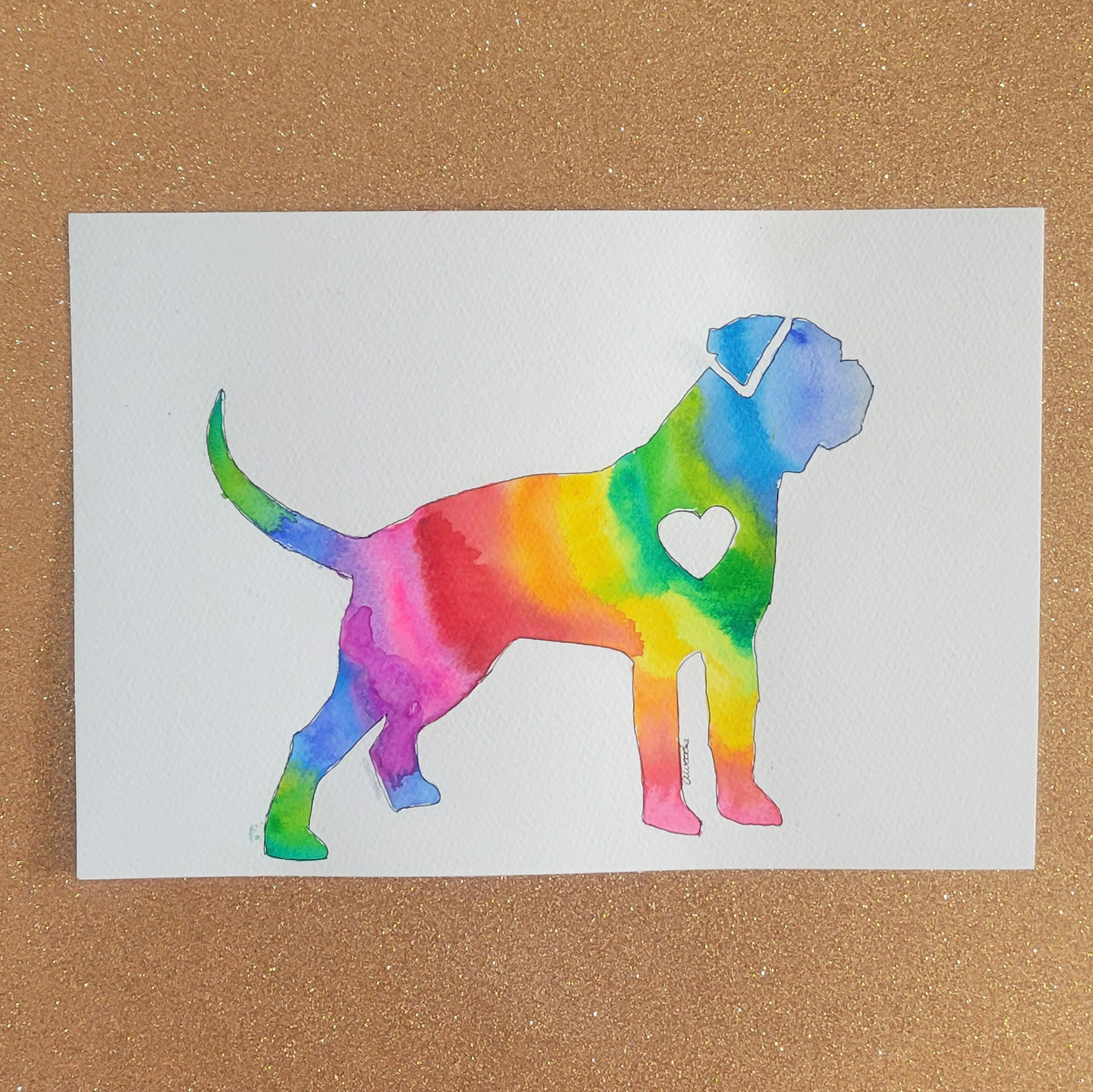 Rainbow Mastiff Silhouette Watercolour Original