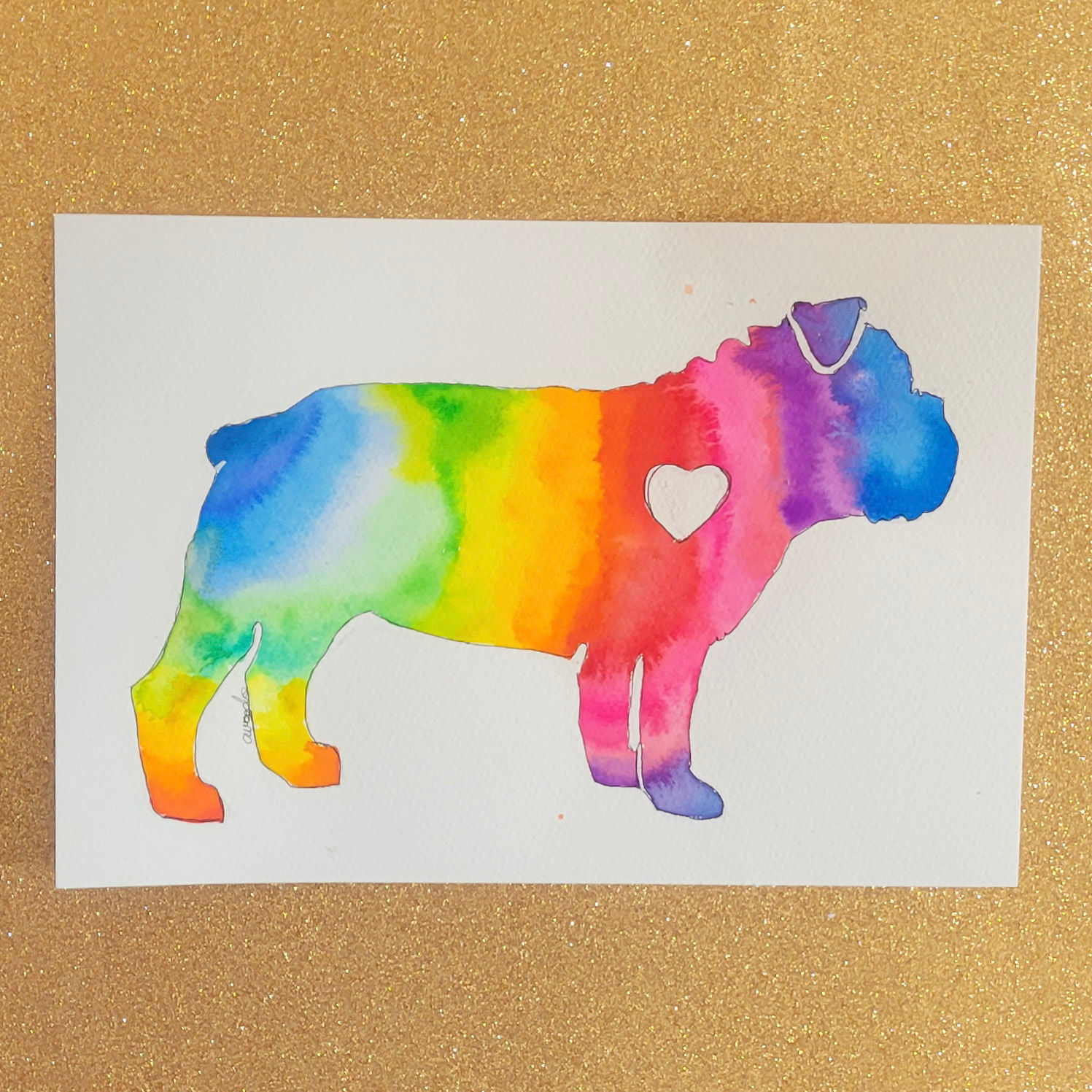 Rainbow Bulldog Silhouette Watercolour Original