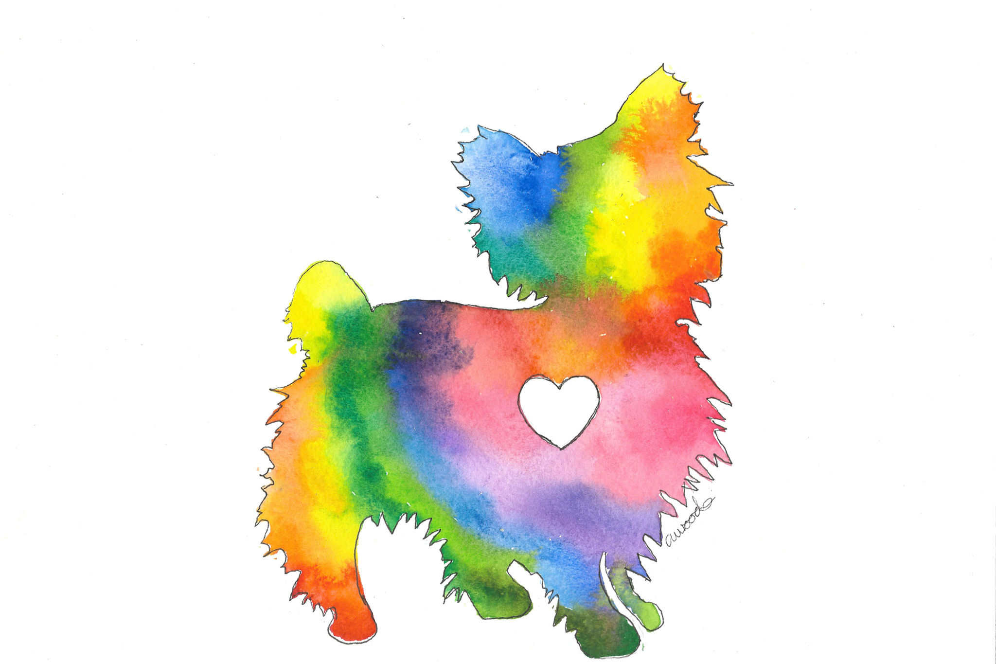 Rainbow Yorkie Silhouette Print