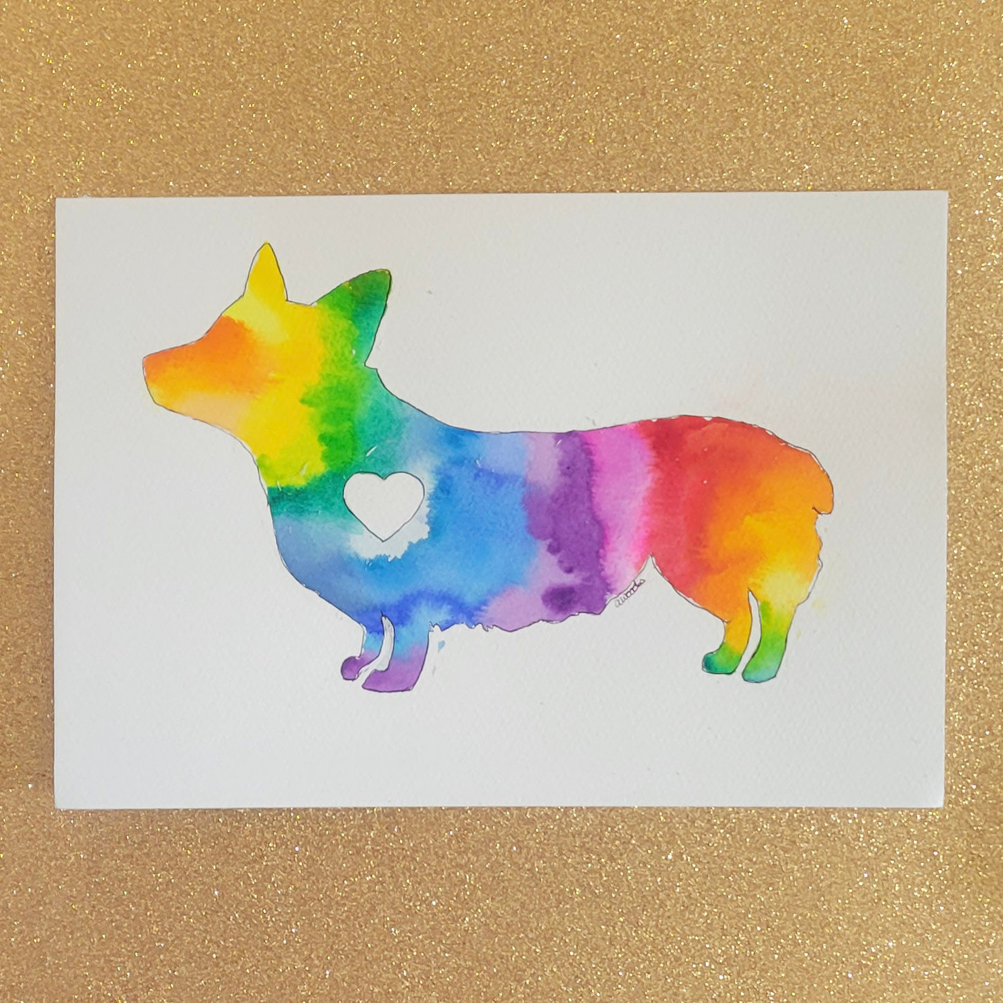 Rainbow Corgi Silhouette Watercolour Original