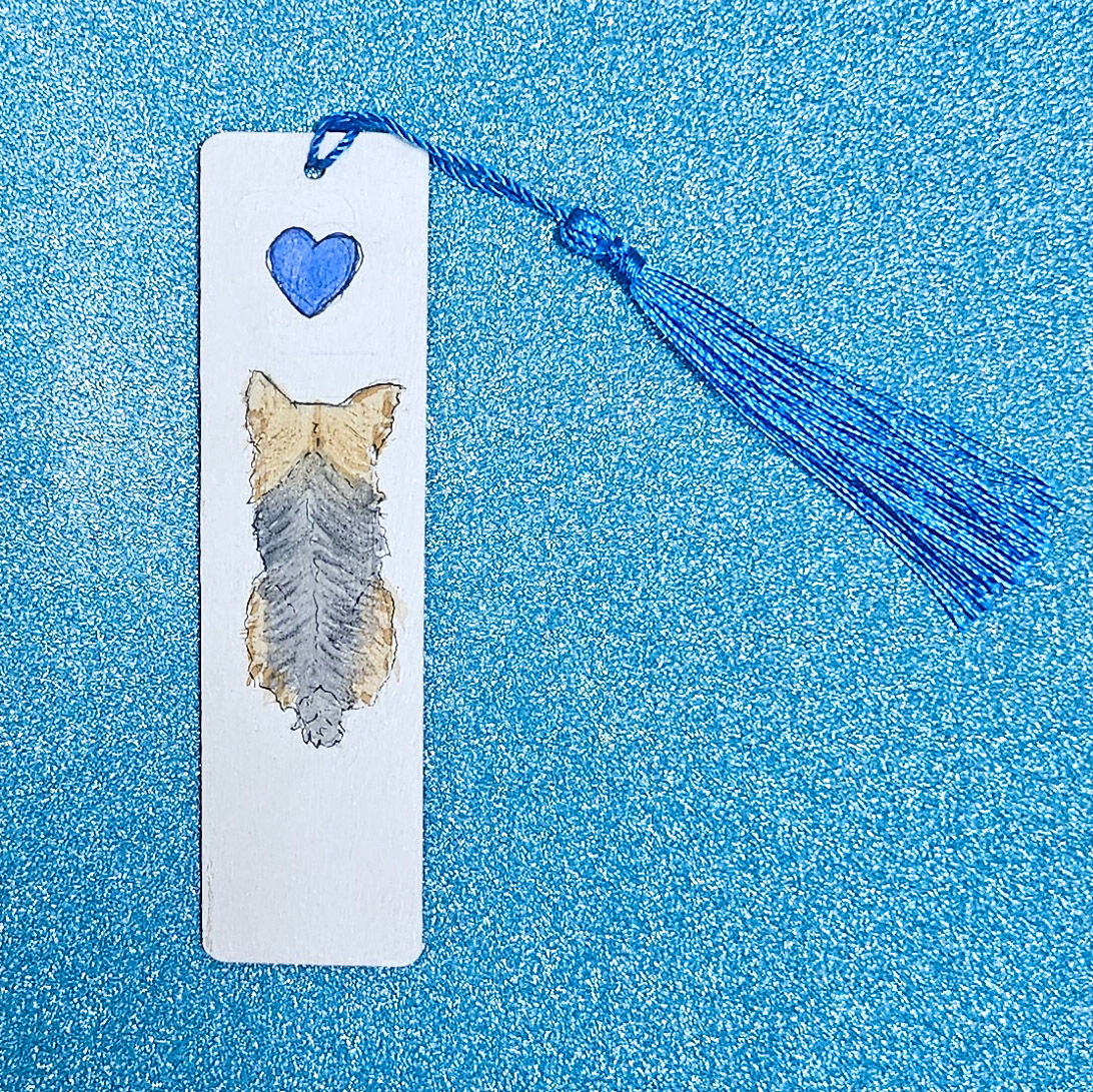 Yorkie Wooden Bookmark with Light Blue Tassel