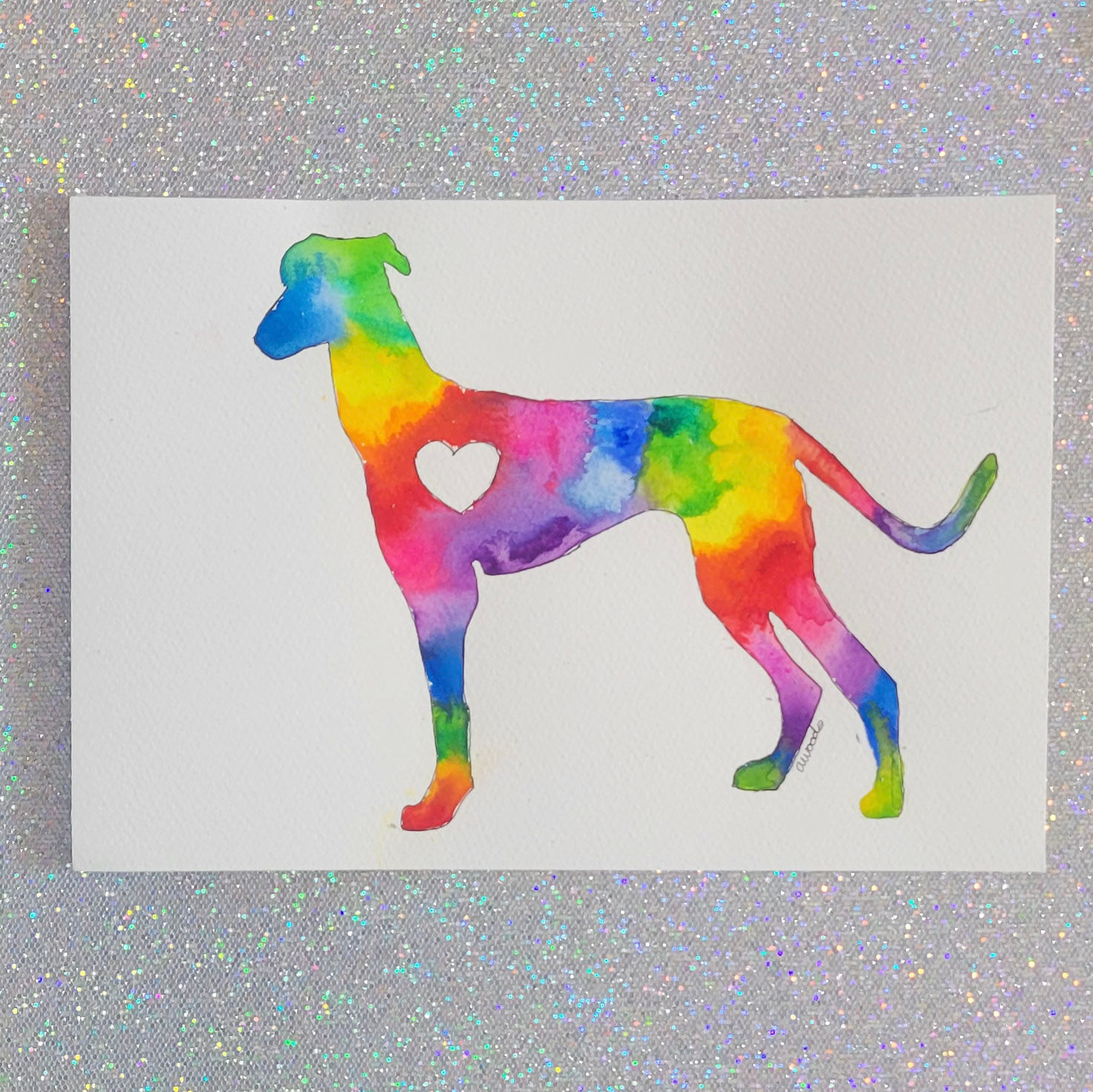 Rainbow Greyhound Silhouette Watercolour Original