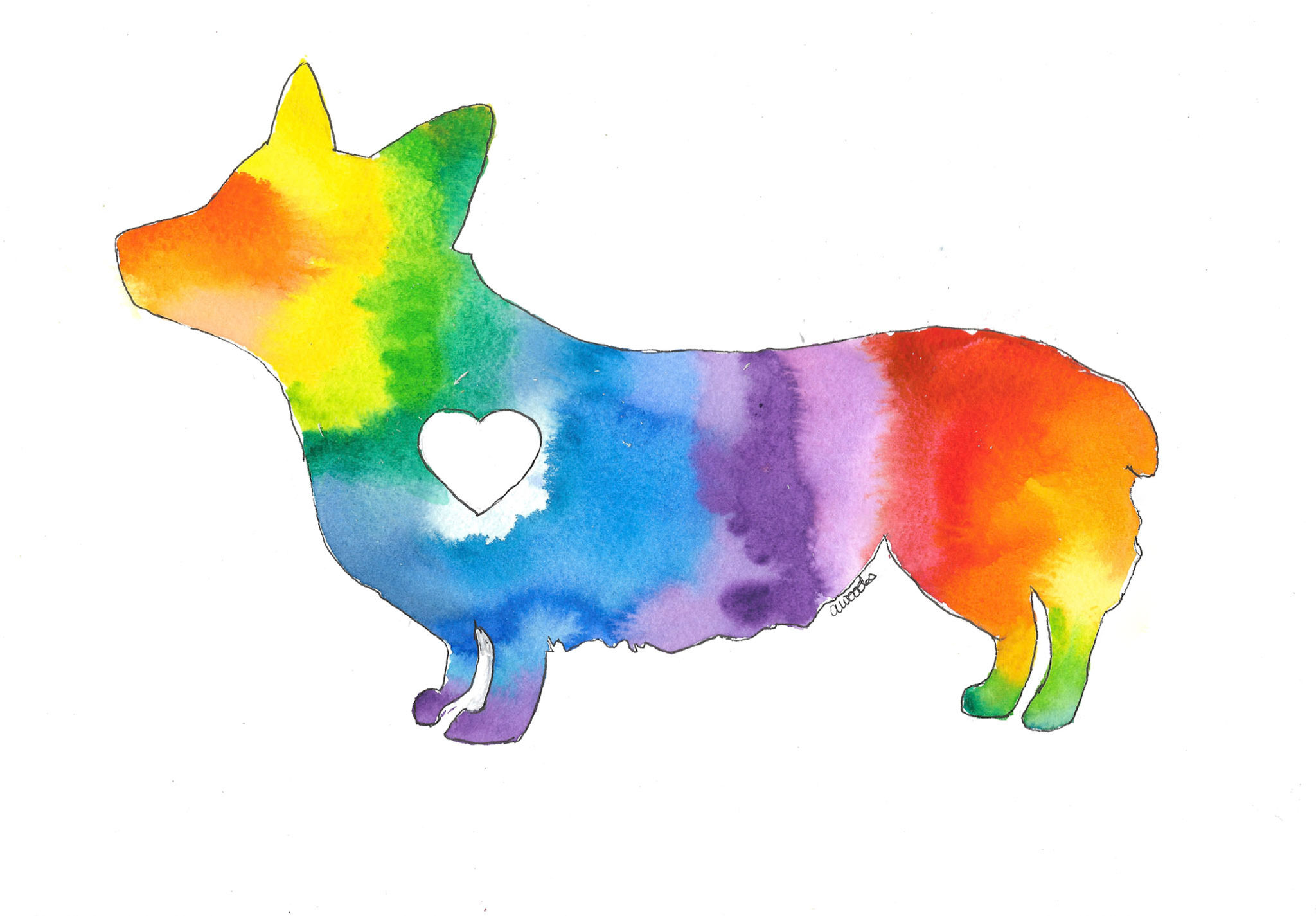 Rainbow Corgi Silhouette Print