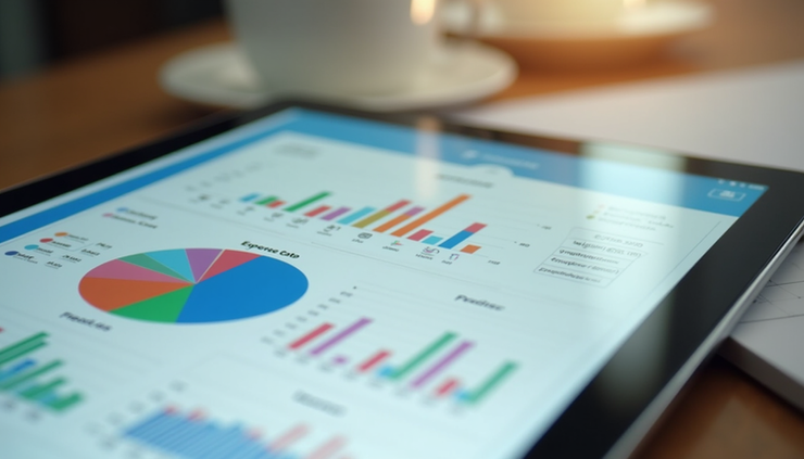 Eye-level view of a digital expense tracker dashboard on a tablet