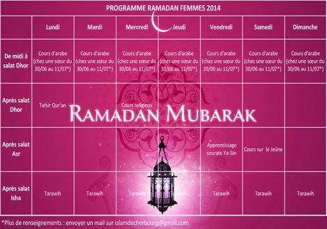Planning Ramadan 2014 Femmes