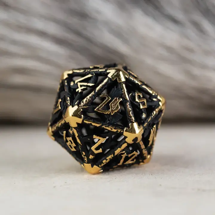 Thumbnail: Legends of Valhalla - Matte Black and Gold Hollow Metal Dice Set