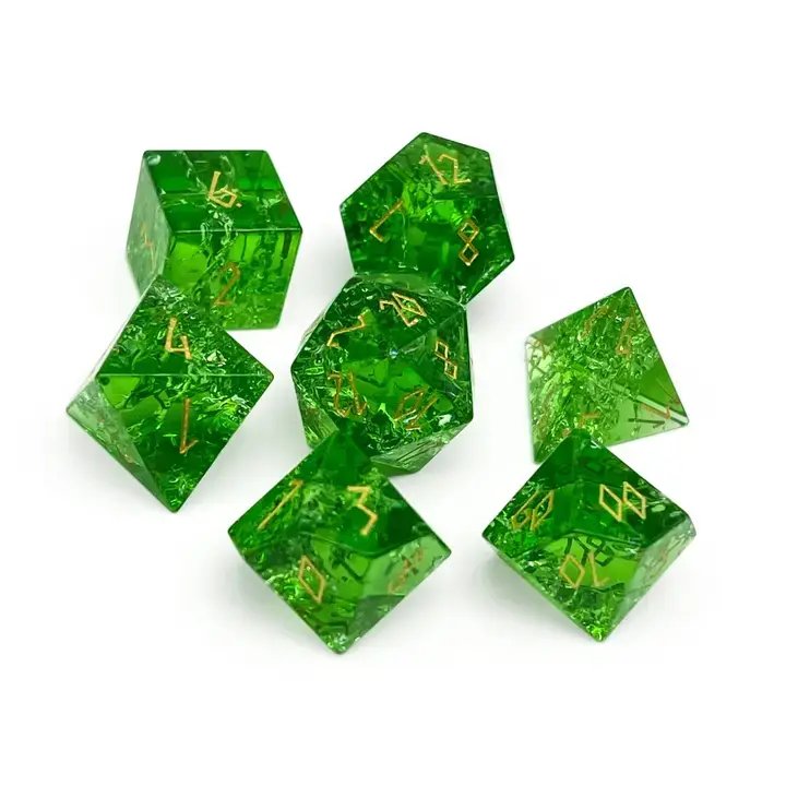 Thumbnail: Shattered Zircon Emerald - Gold Font 7 Piece Rpg Set Zircon Glass Dice