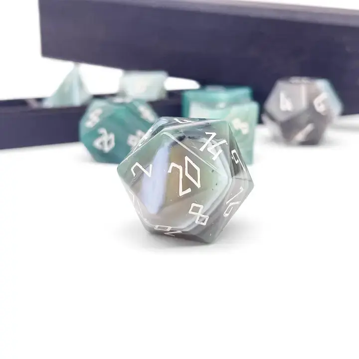 Thumbnail: Green Striped Agate - 7 Piece Rpg Set Gemstone Dice
