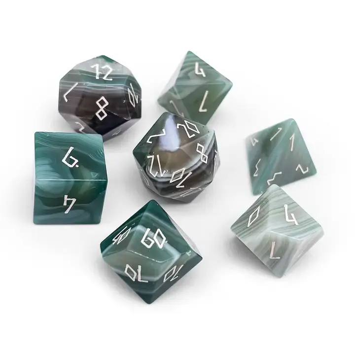 Thumbnail: Green Striped Agate - 7 Piece Rpg Set Gemstone Dice