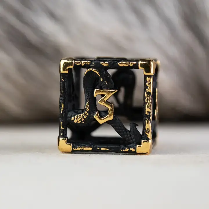 Thumbnail: Legends of Valhalla - Matte Black and Gold Hollow Metal Dice Set