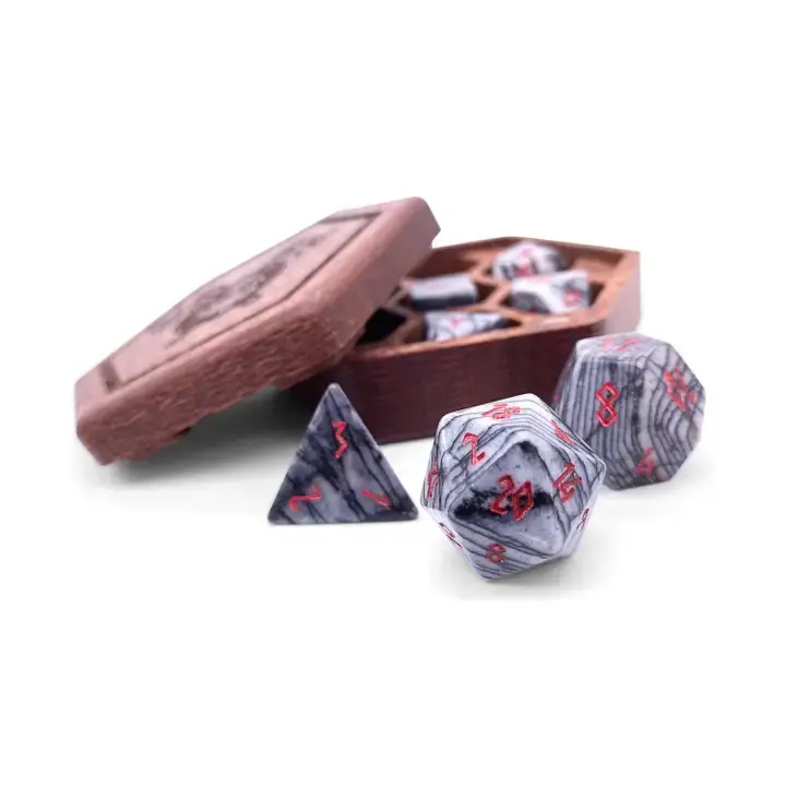 Thumbnail: Black Network Agate - 7 Piece Rpg Set Gemstone Dice