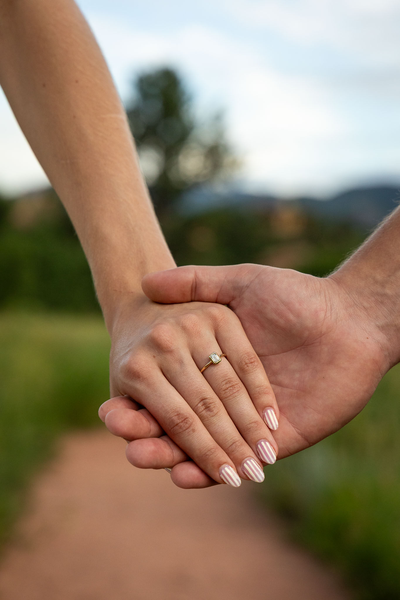 Candid moment during surprise engagement session