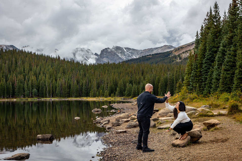 Dramatic sky and alpine scenery during a Bernard Lake engagement session.