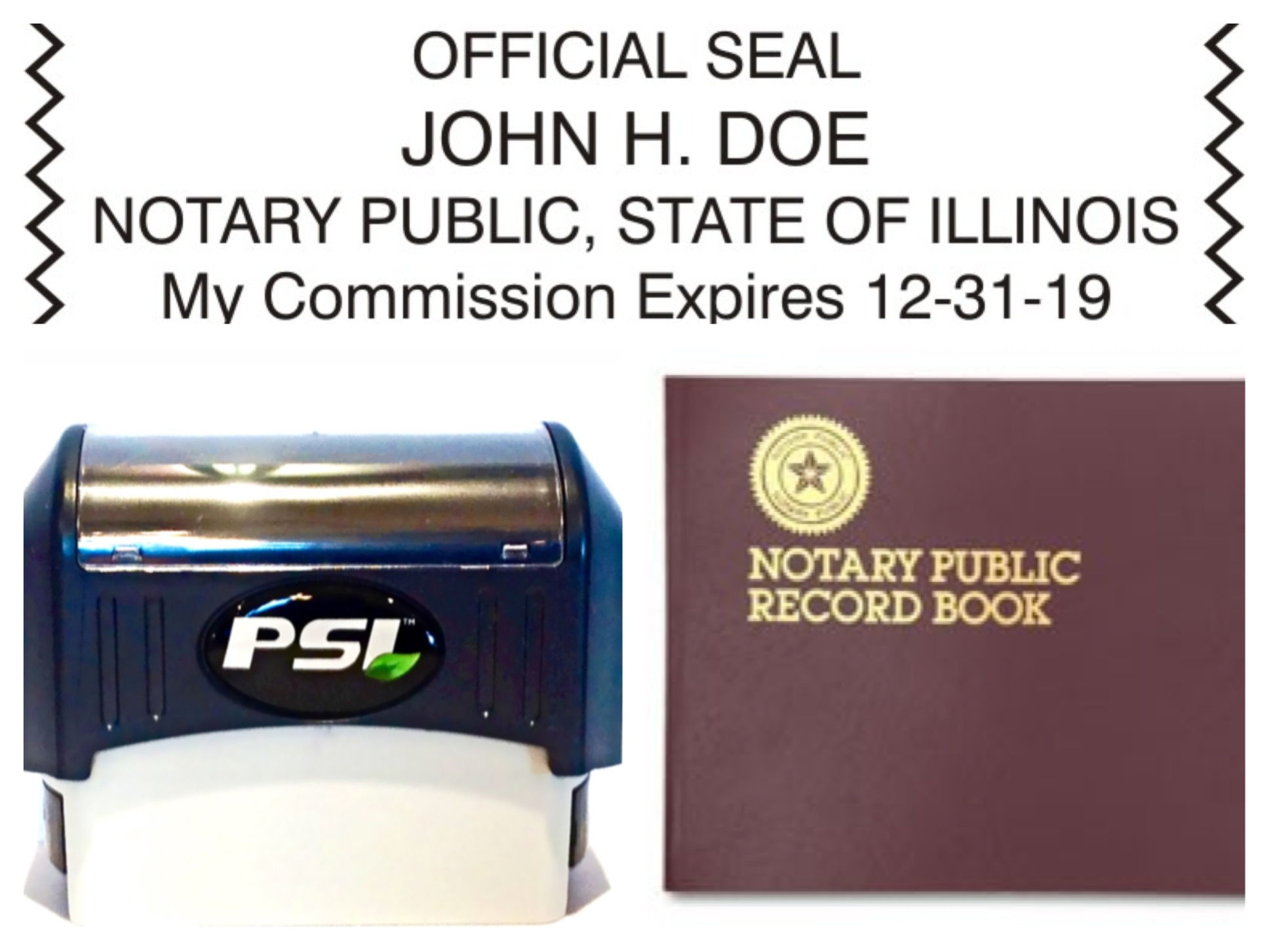 1 Illinois Notary Public Stamp + 1 Record Book