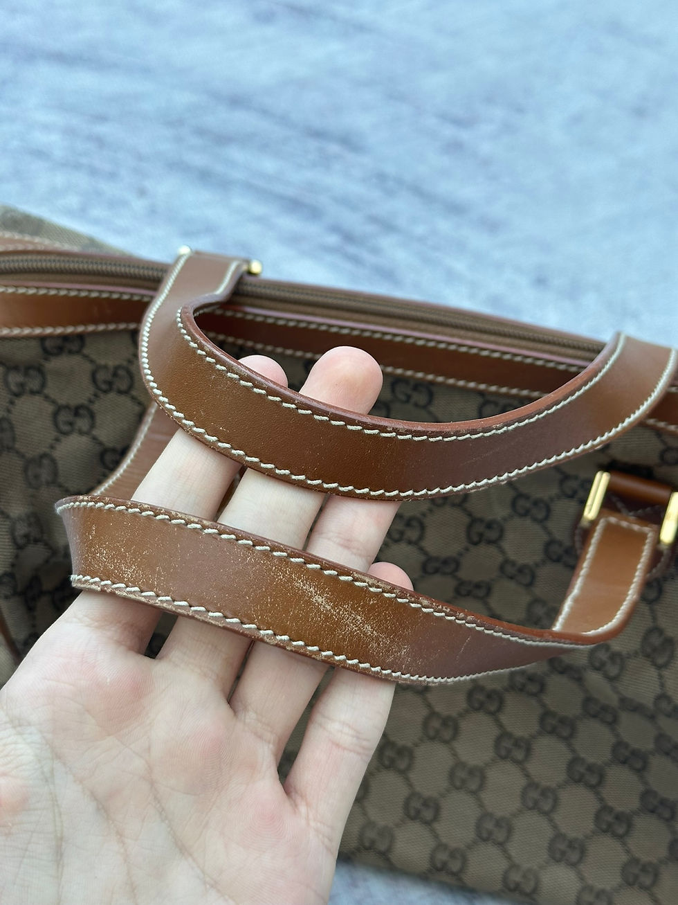 Thumbnail: Gucci Handbag Supreme GG Monogram Vintage Beige Canvas