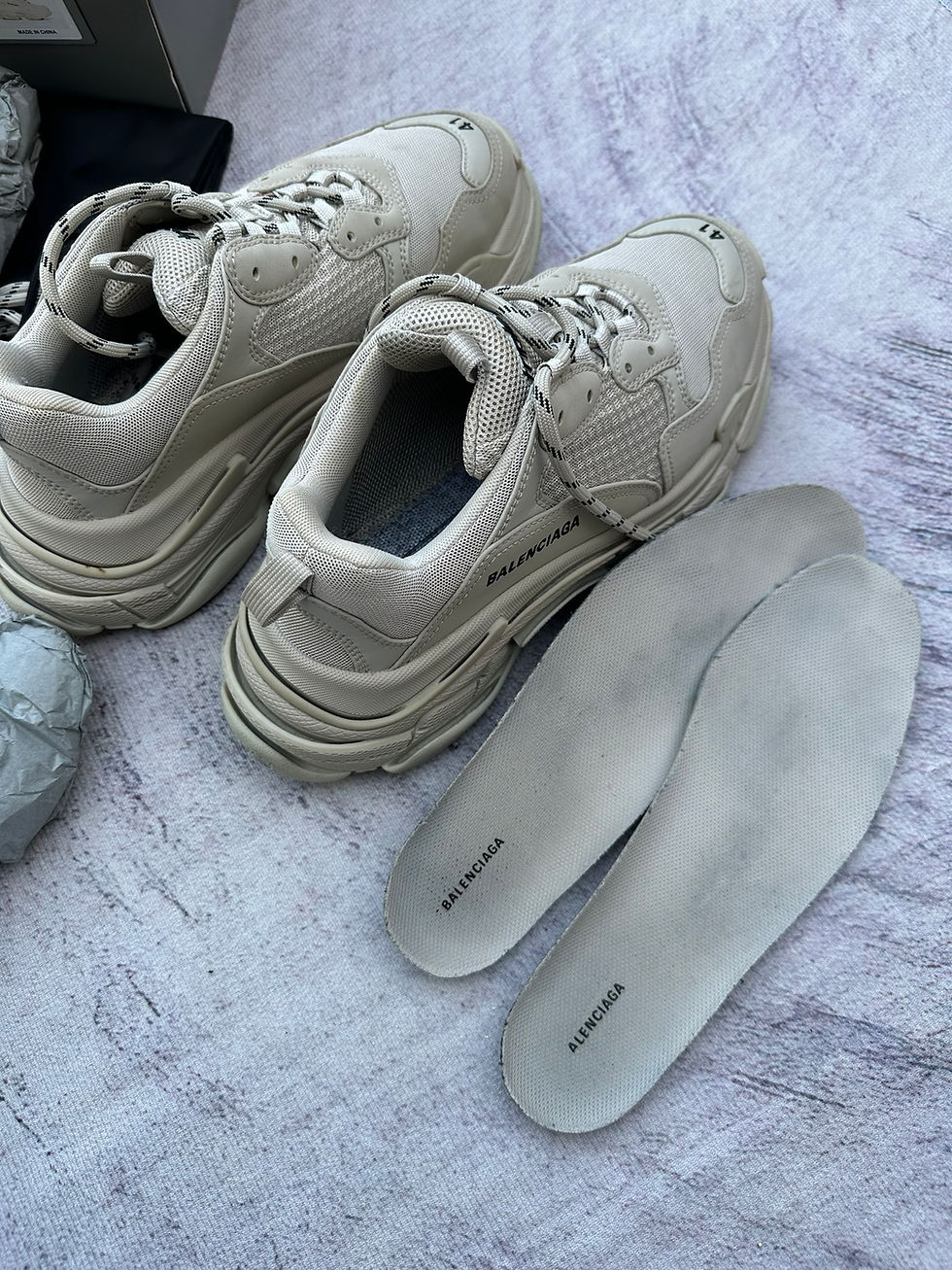 Thumbnail: Balenciaga Triple S Sneakers Vegan Leather Beige Shoes size 41EU