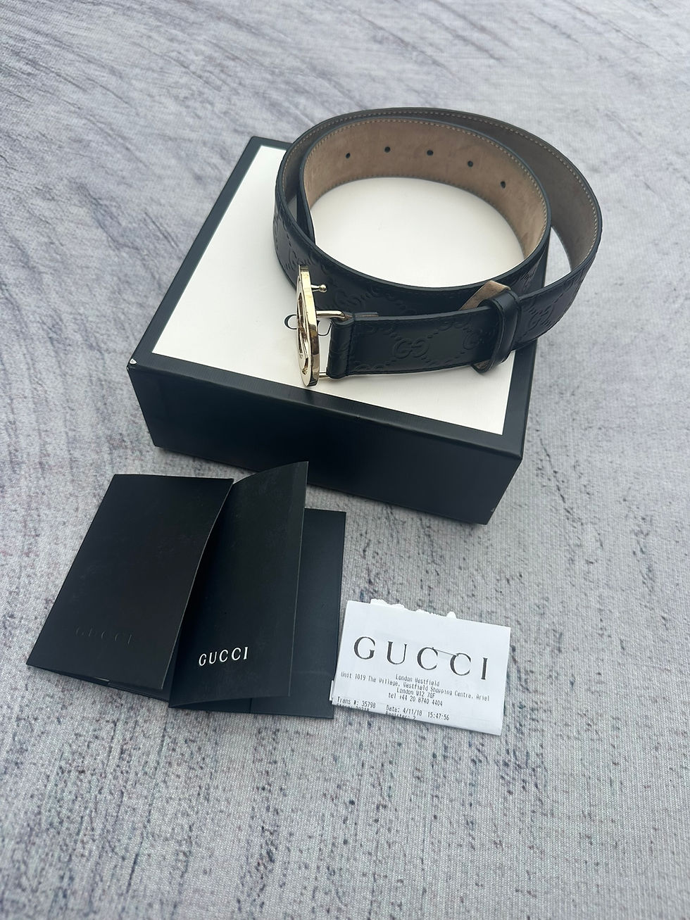 Thumbnail: Gucci Belt Guccissima GG Monogram Black Leather Interlocking G size 75/30