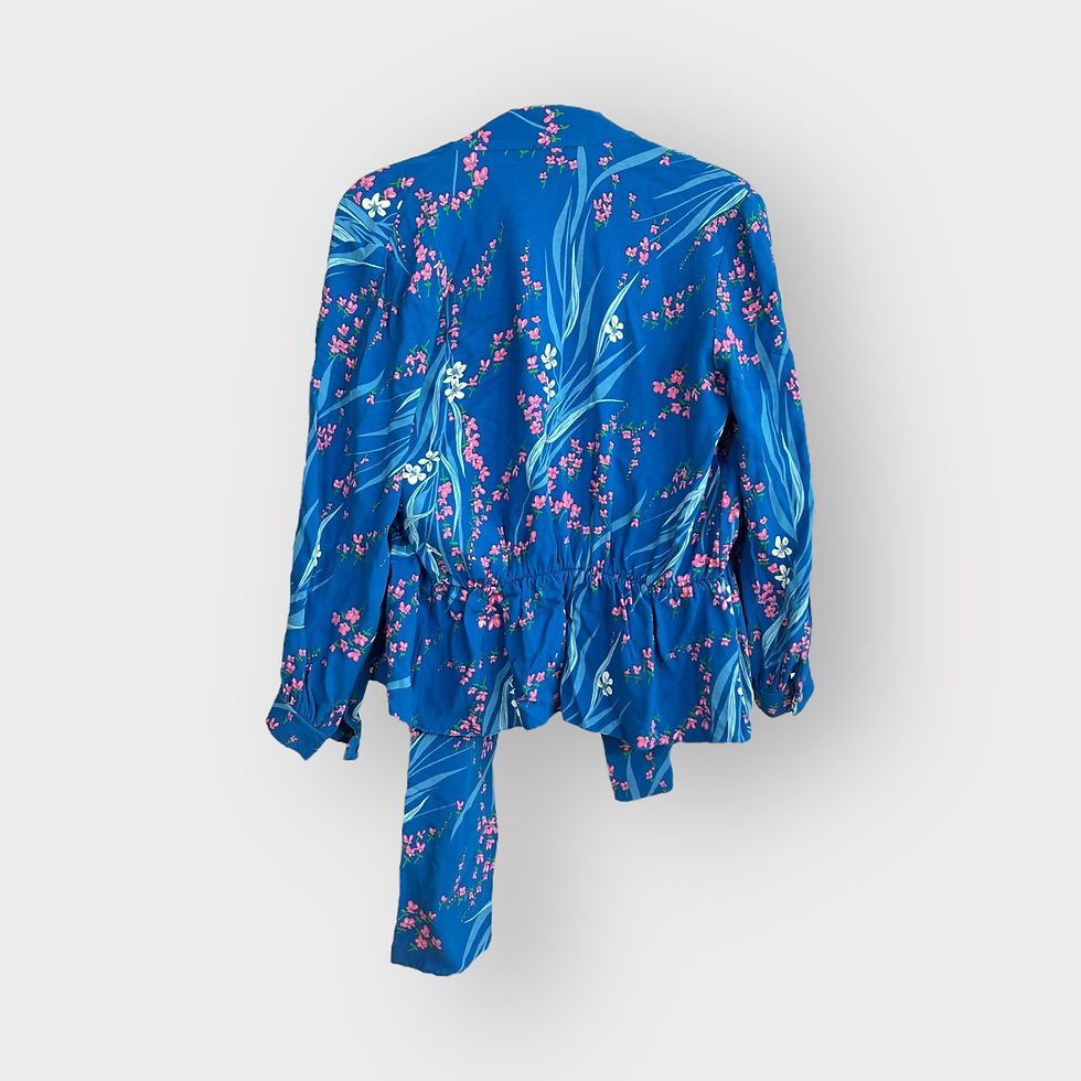 Thumbnail: Balenciaga Top Lavalliere Floral Theme Satin Blue size FR34