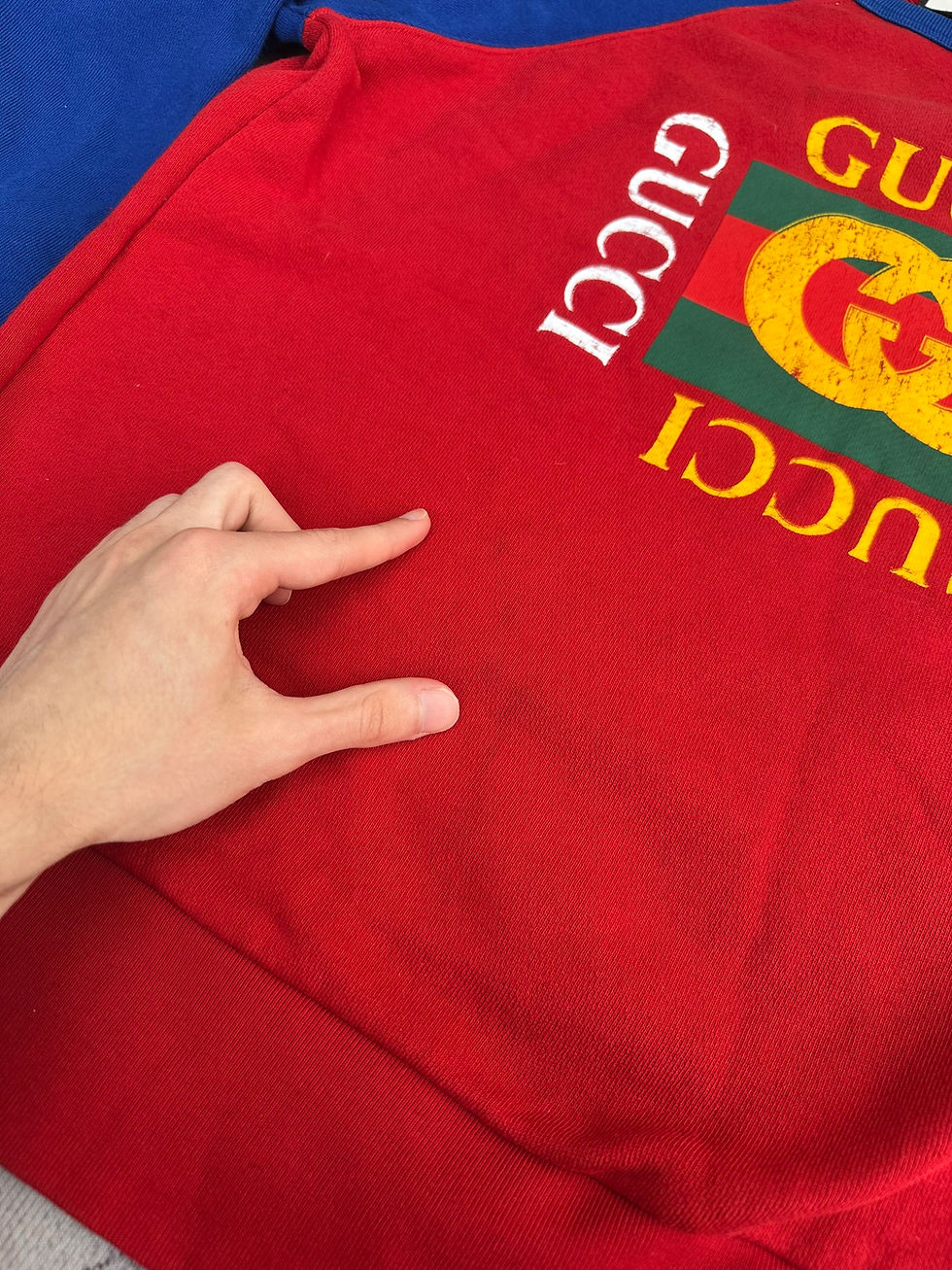 Thumbnail: Gucci Sweatshirt Distressed Logo Print Red and Blue Crewneck size S