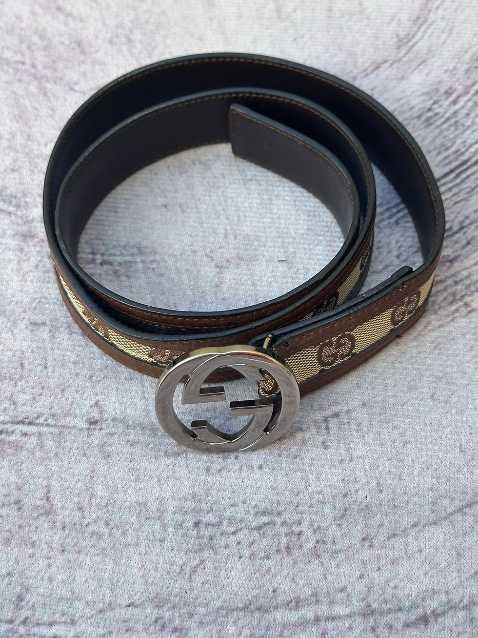 Miniatura: Gucci Belt Thin GG Monogram Beige and Brown Interlocking G Leather size 85/34