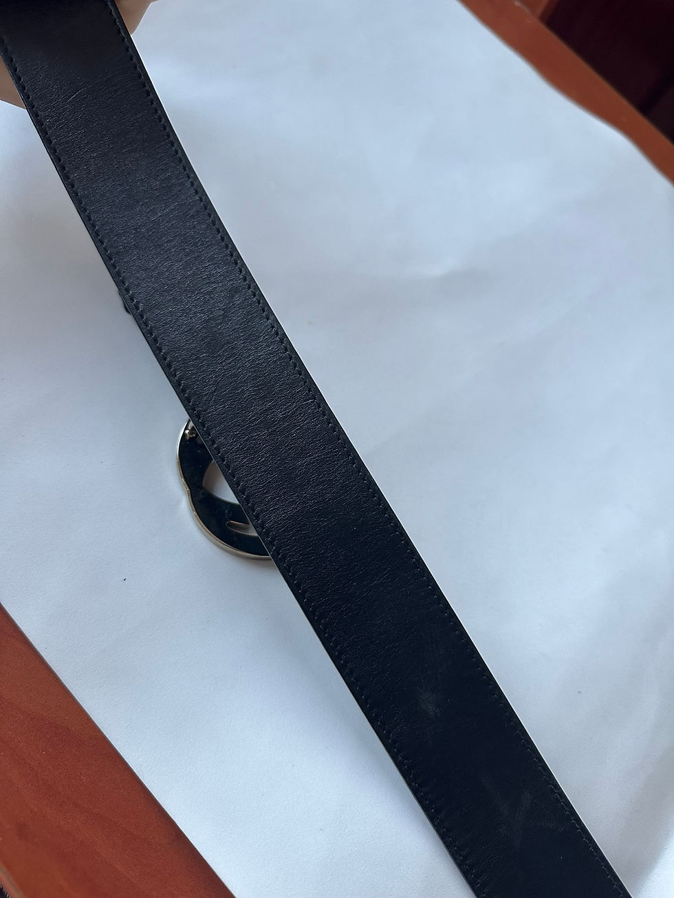 Thumbnail: Gucci Belt Black Leather Interlocking G Logo Buckle size 80