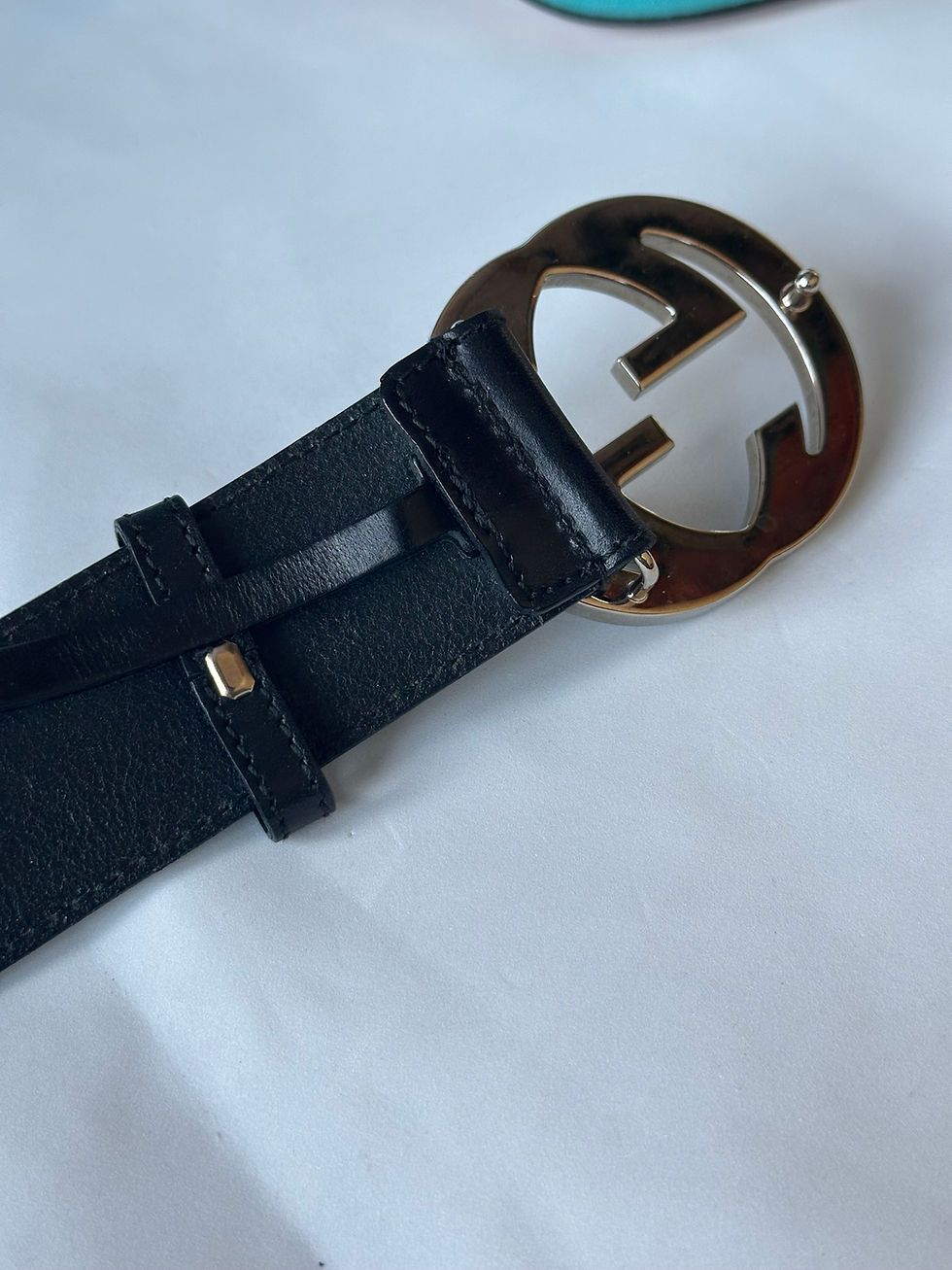 Thumbnail: Gucci Belt Black Leather Interlocking G Logo Buckle size 80