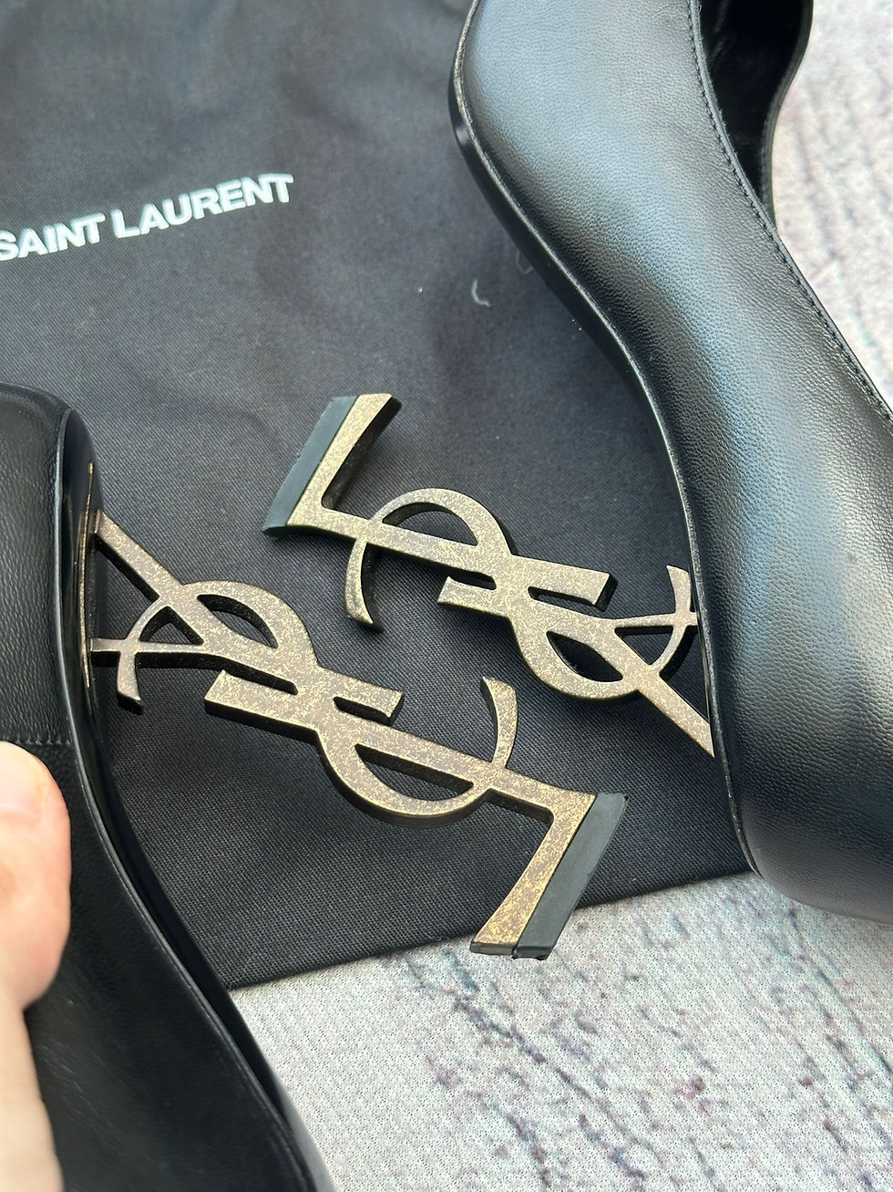 Miniatura: Saint Laurent Heels Opyum YSL Antique Gold Logo Black Leather size 39EU
