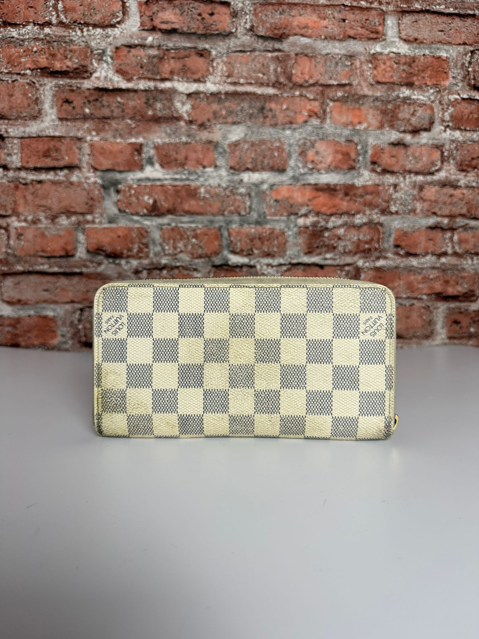 Louis Vuitton Long Wallet Azur Damier Check Zipped Ivory Canvas