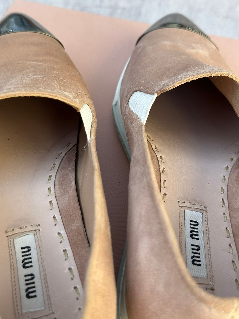 Miniatura: Miu Miu Slip Ons Suede Dusty Pink Logo Silver Toe Caps Shoes size 39IT