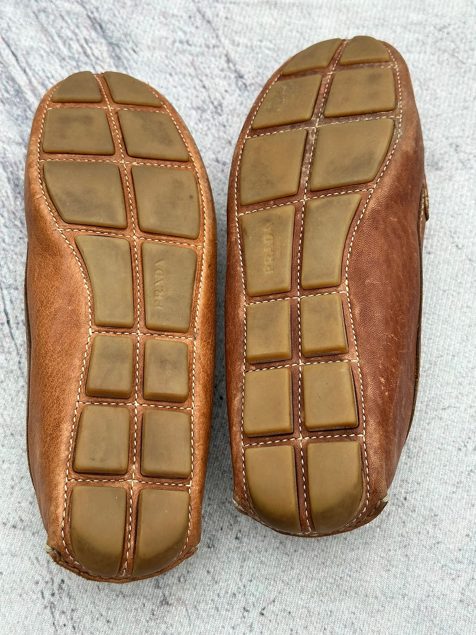 Thumbnail: Prada Slip On Loafers Brown Saffiano Leather Logo size 37IT