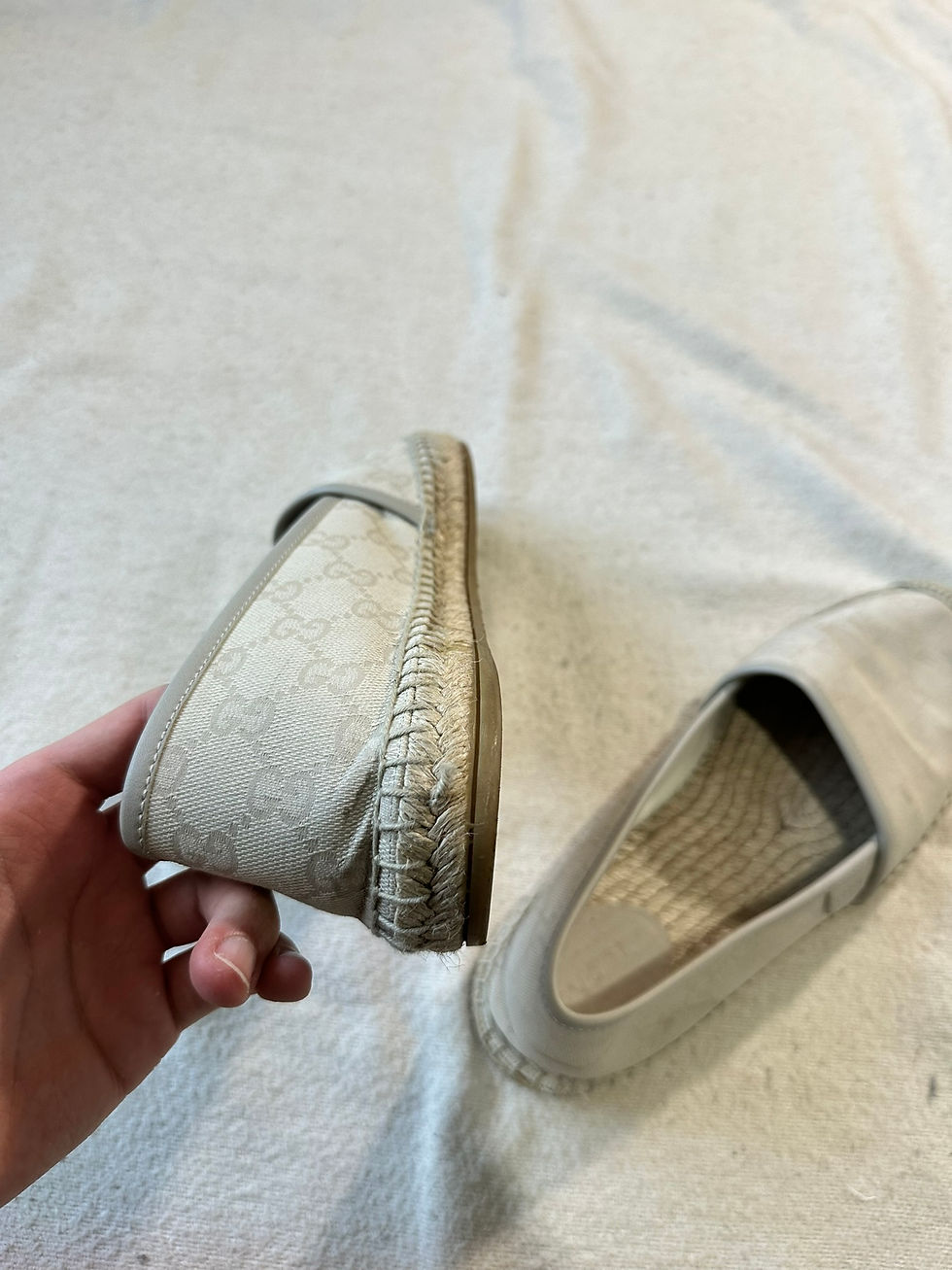 Thumbnail: Gucci Espadrilles GG Monogram Canvas Ivory and Beige Shoes size 39.5IT