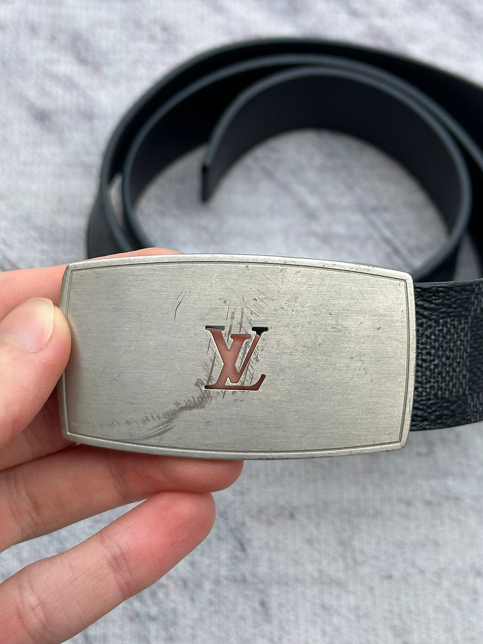 Thumbnail: Louis Vuitton Belt Graphite Damier Check LV Classic Buckle Leather size 95/38