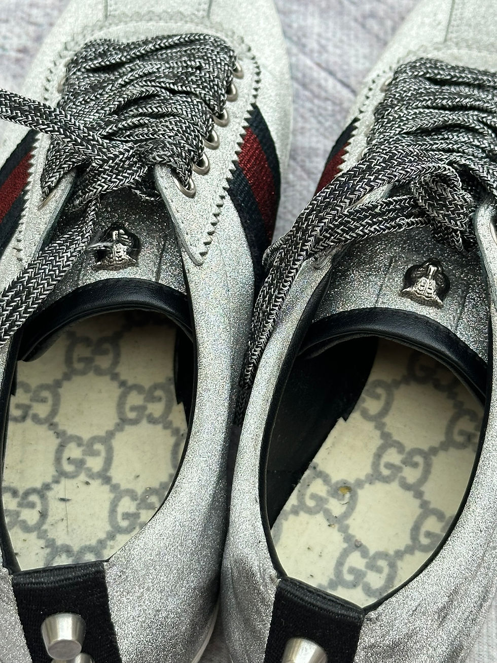Miniatura: Gucci Sneakers Bambi Silver Glitter Web Stud Detail Shoes size 36IT