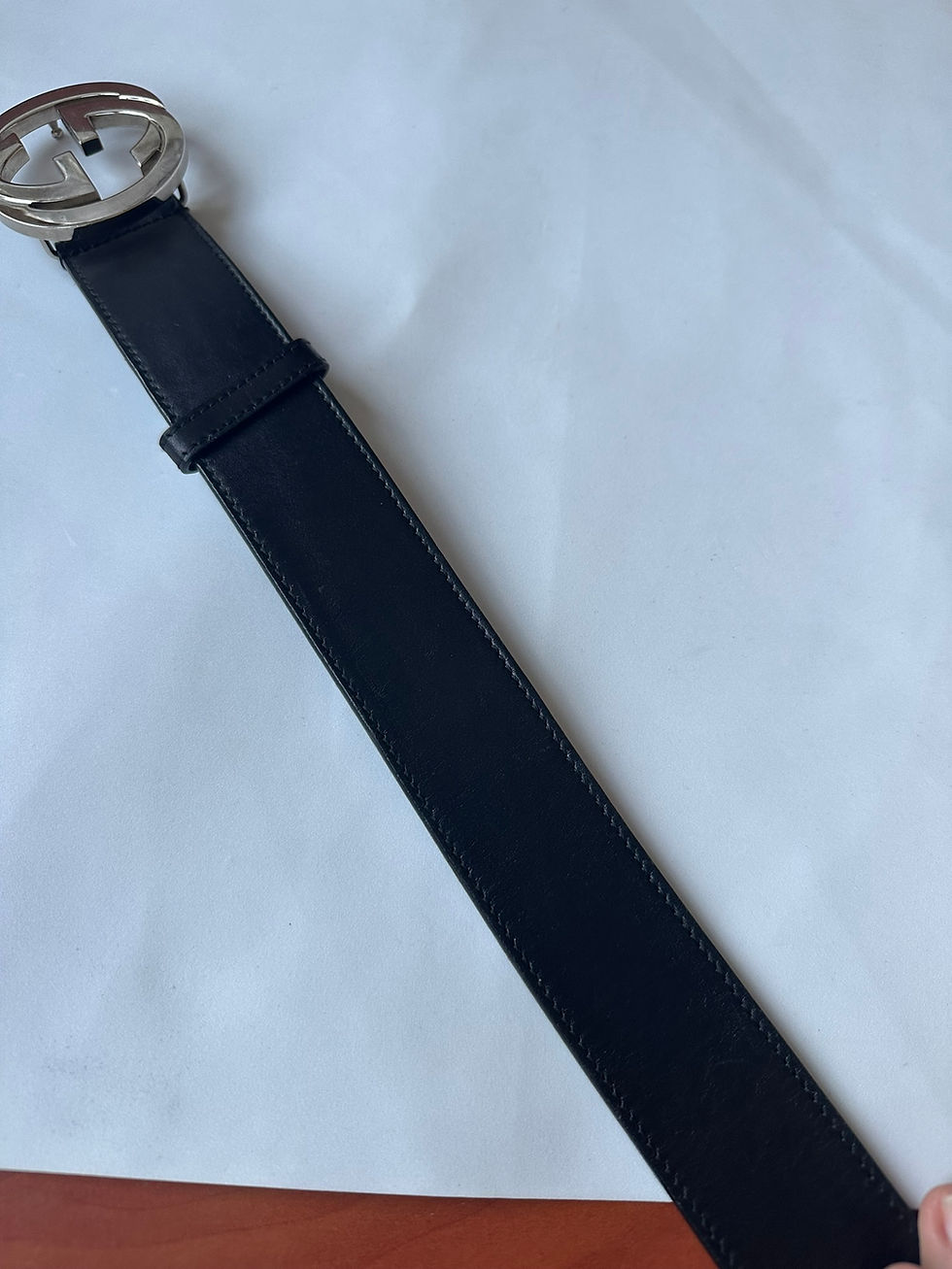Thumbnail: Gucci Belt Black Leather Interlocking G Logo Buckle size 80