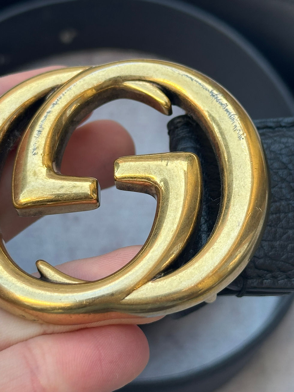 Thumbnail: Gucci Belt Pebbled Black Leather Interlocking G Buckle size 100/40