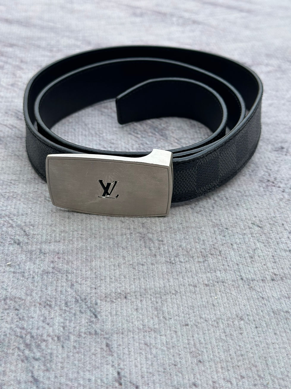 Thumbnail: Louis Vuitton Belt Graphite Damier Check LV Classic Buckle Leather size 95/38
