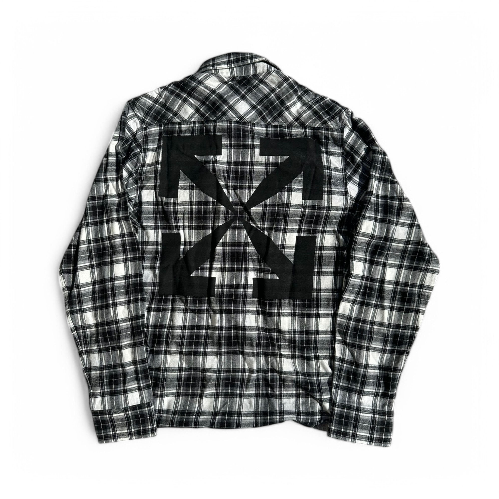 Off-White Flan Shirt Check Plaid Back Arrow Logo Black and White size XS