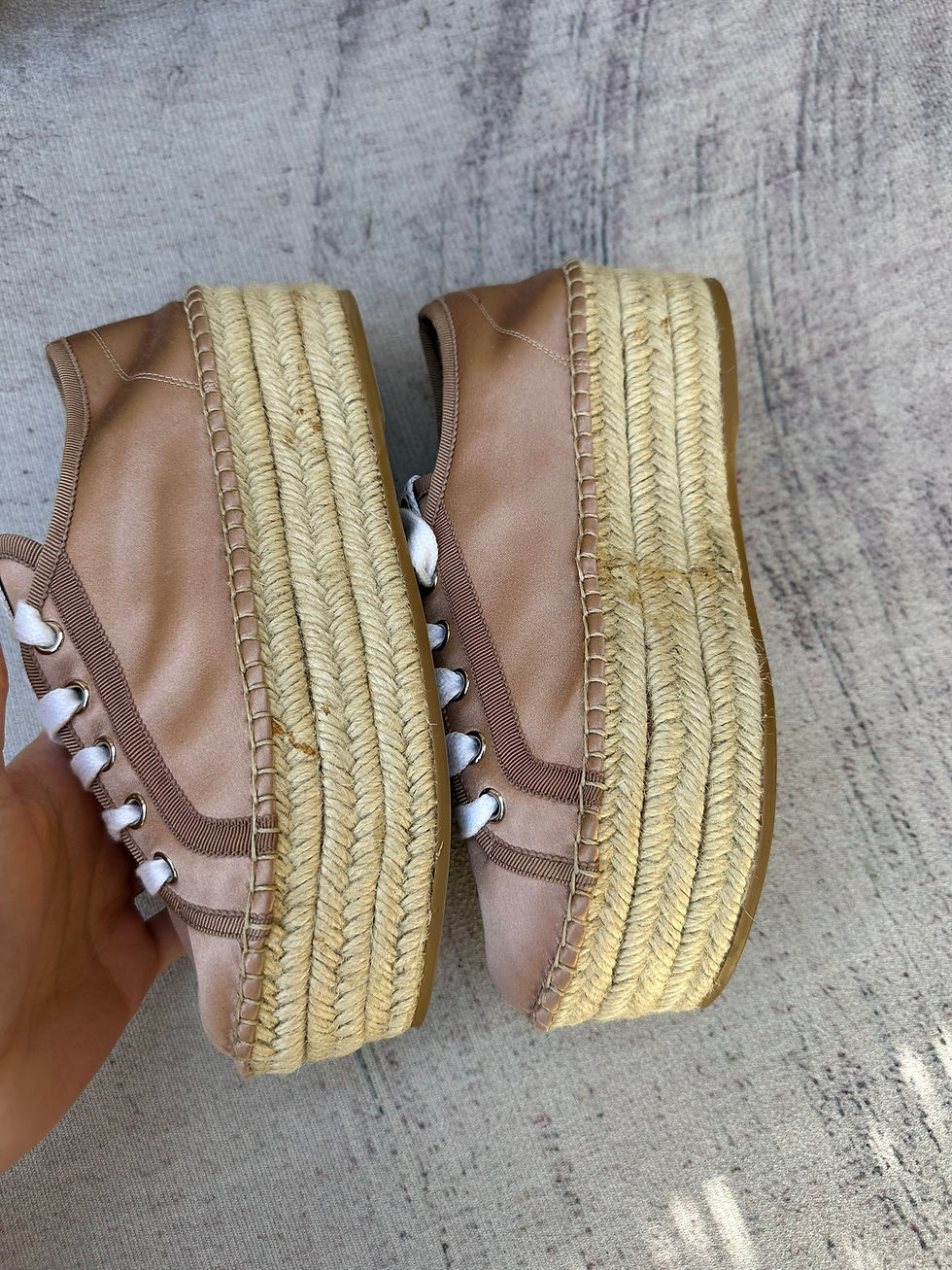 Thumbnail: Miu Miu Platform Sneakers Wedge Dusty Pink Satin Shoes size 35IT