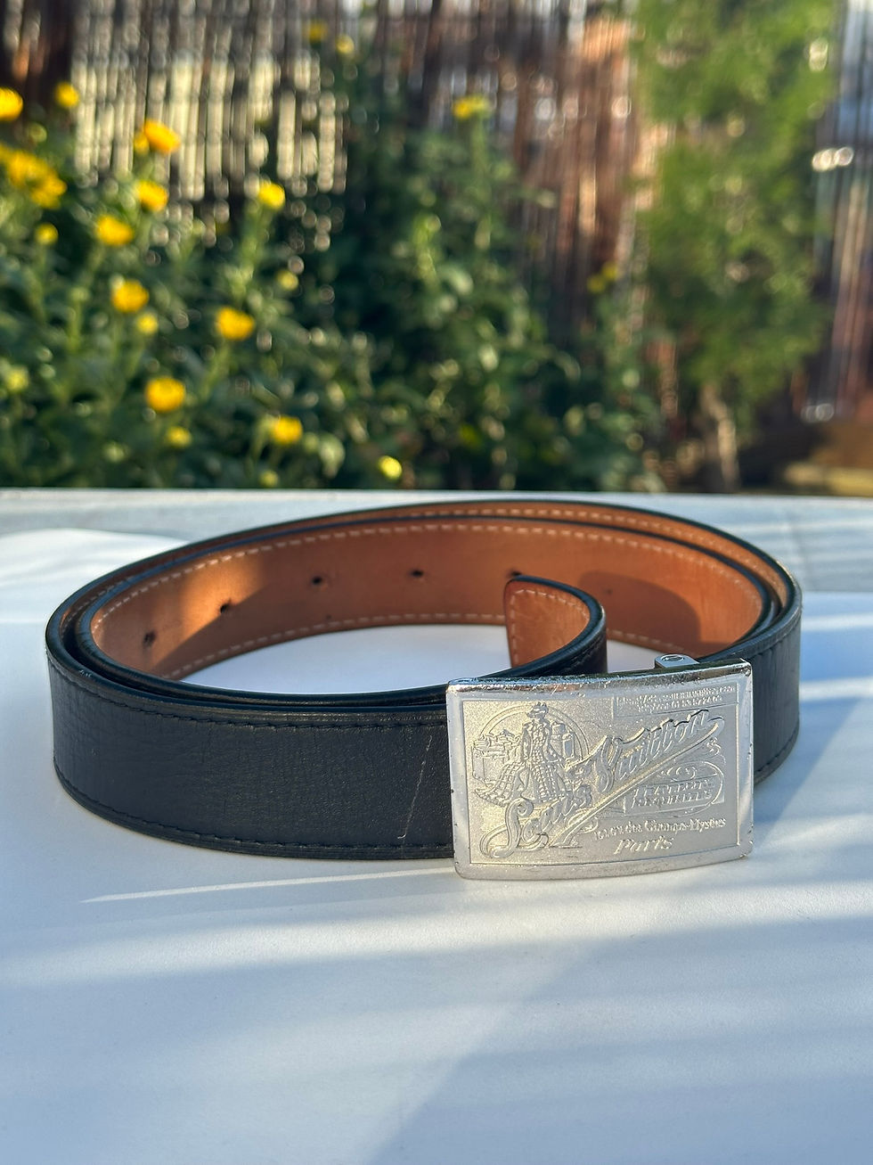 Louis Vuitton Belt Travelling Requisites Black Leather Logo size 80