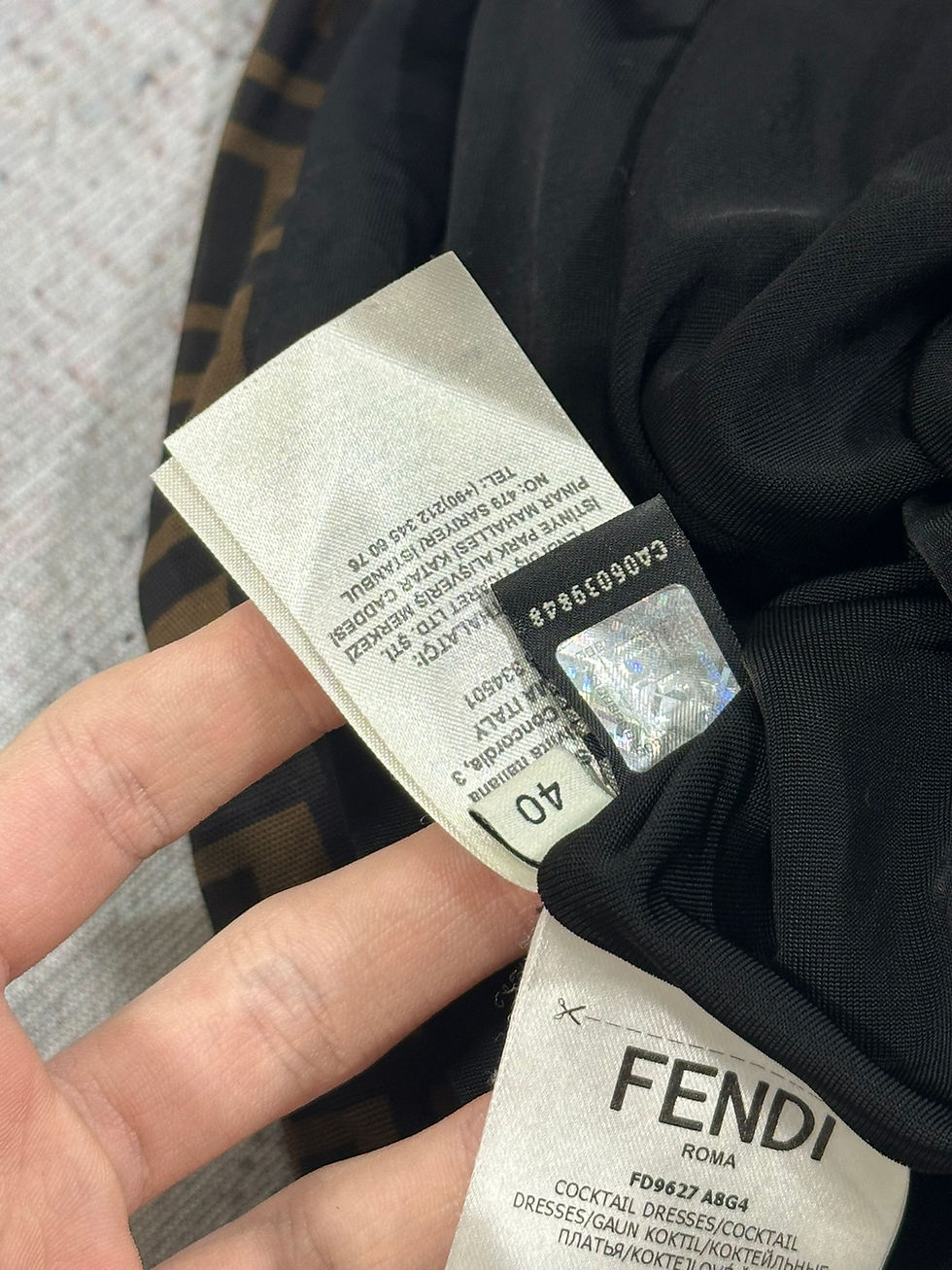Thumbnail: Fendi Midi Dress FF Monogram Zucca Mesh Sheath Brown Logo size 40IT