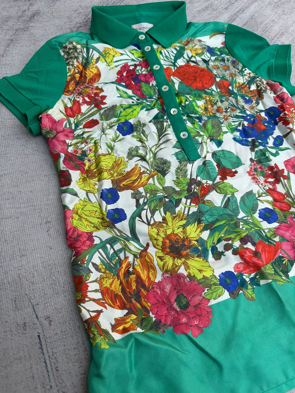 Thumbnail: Moncler Polo Shirt Floral Theme Logo Patch Green size XS