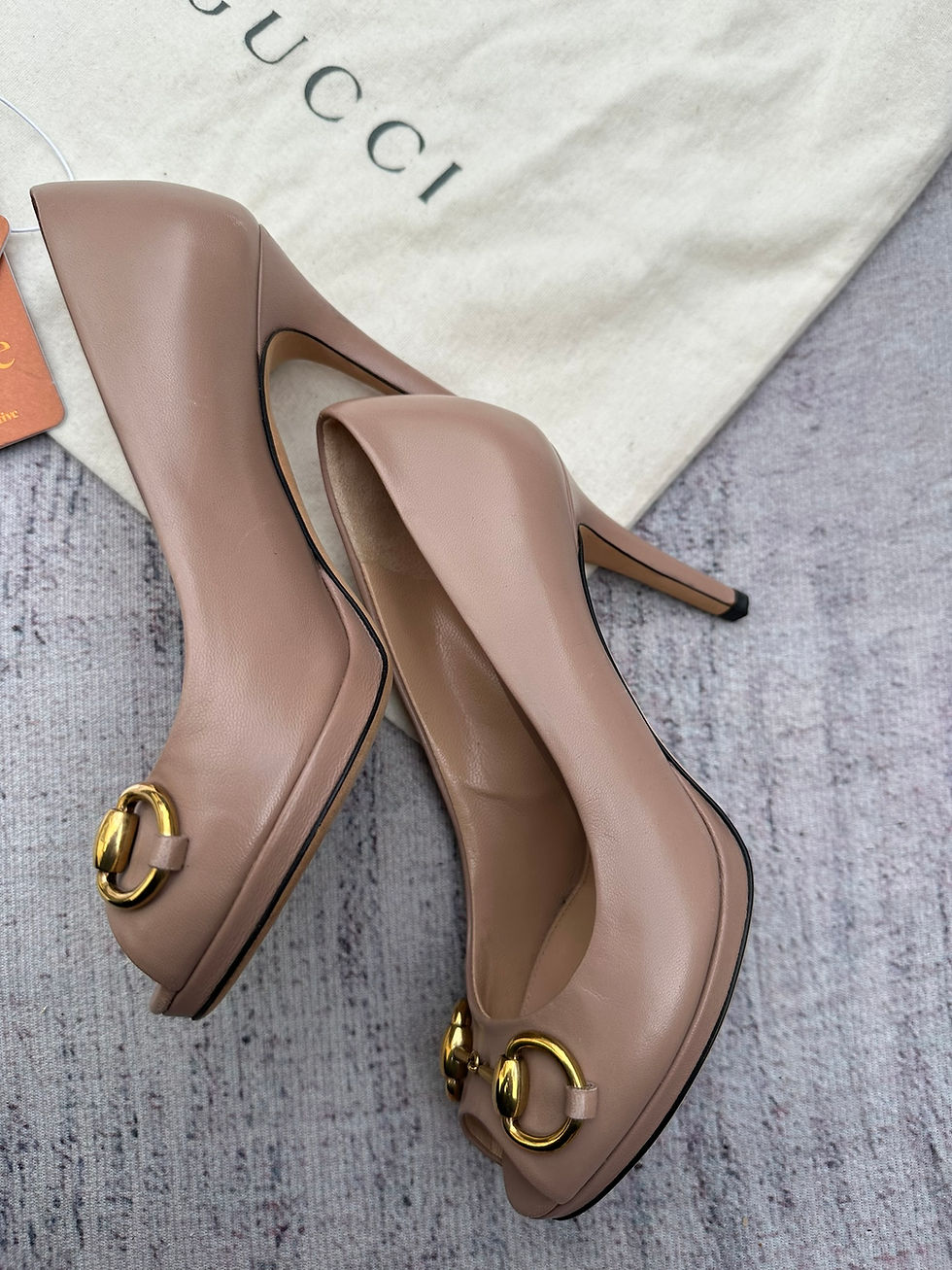 Thumbnail: Gucci Heels Horsebit Dusty Pink Leather Logo size 34IT