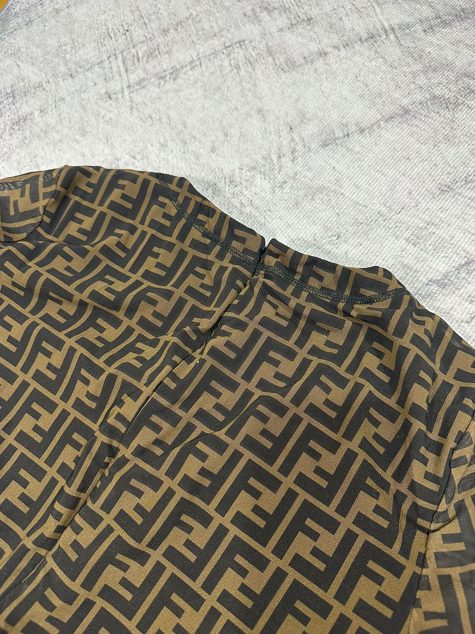 Thumbnail: Fendi Midi Dress FF Monogram Zucca Mesh Sheath Brown Logo size 40IT