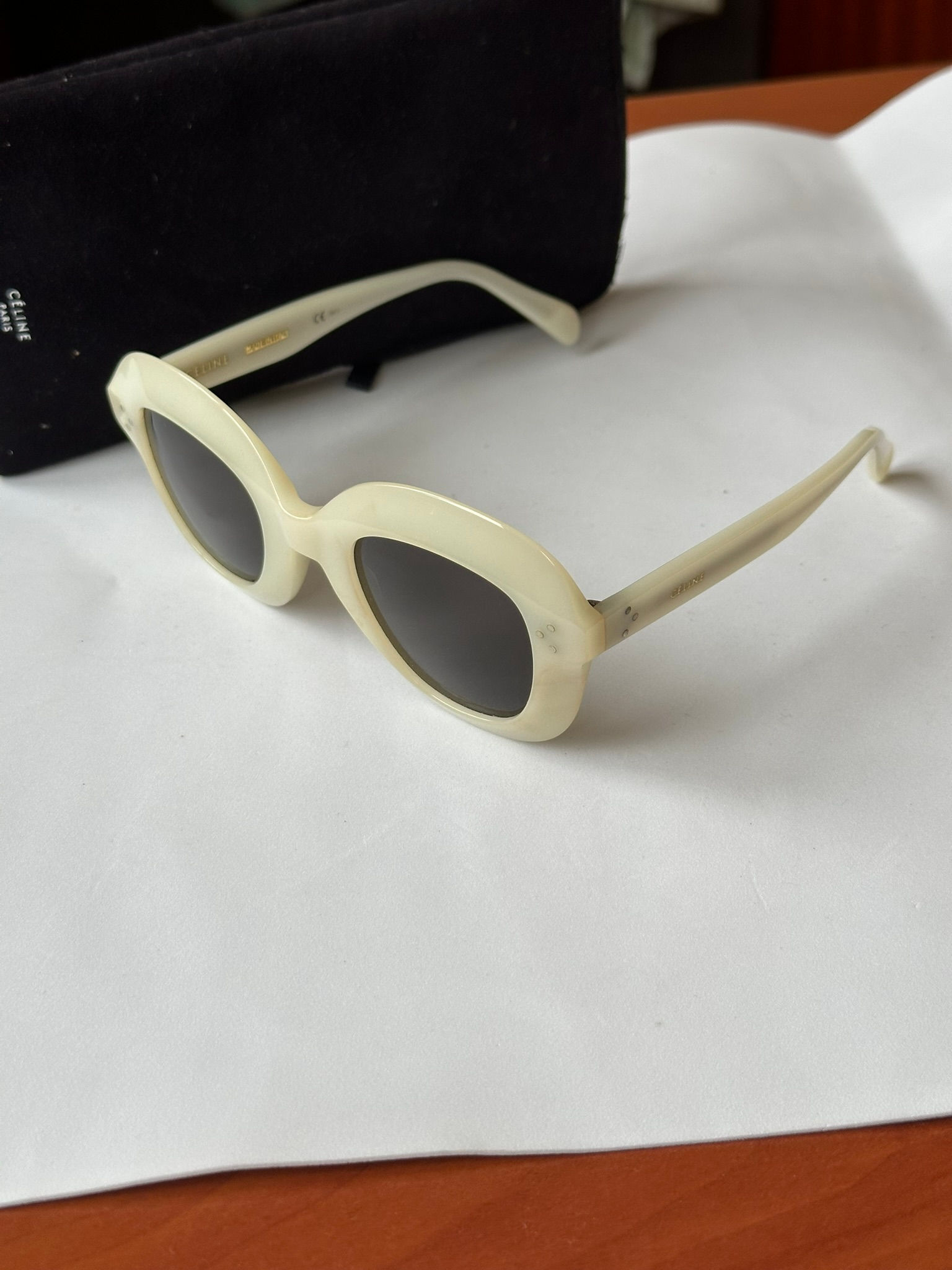 Celine Lola Oval Sunglasses CL41445S Cream Logo
