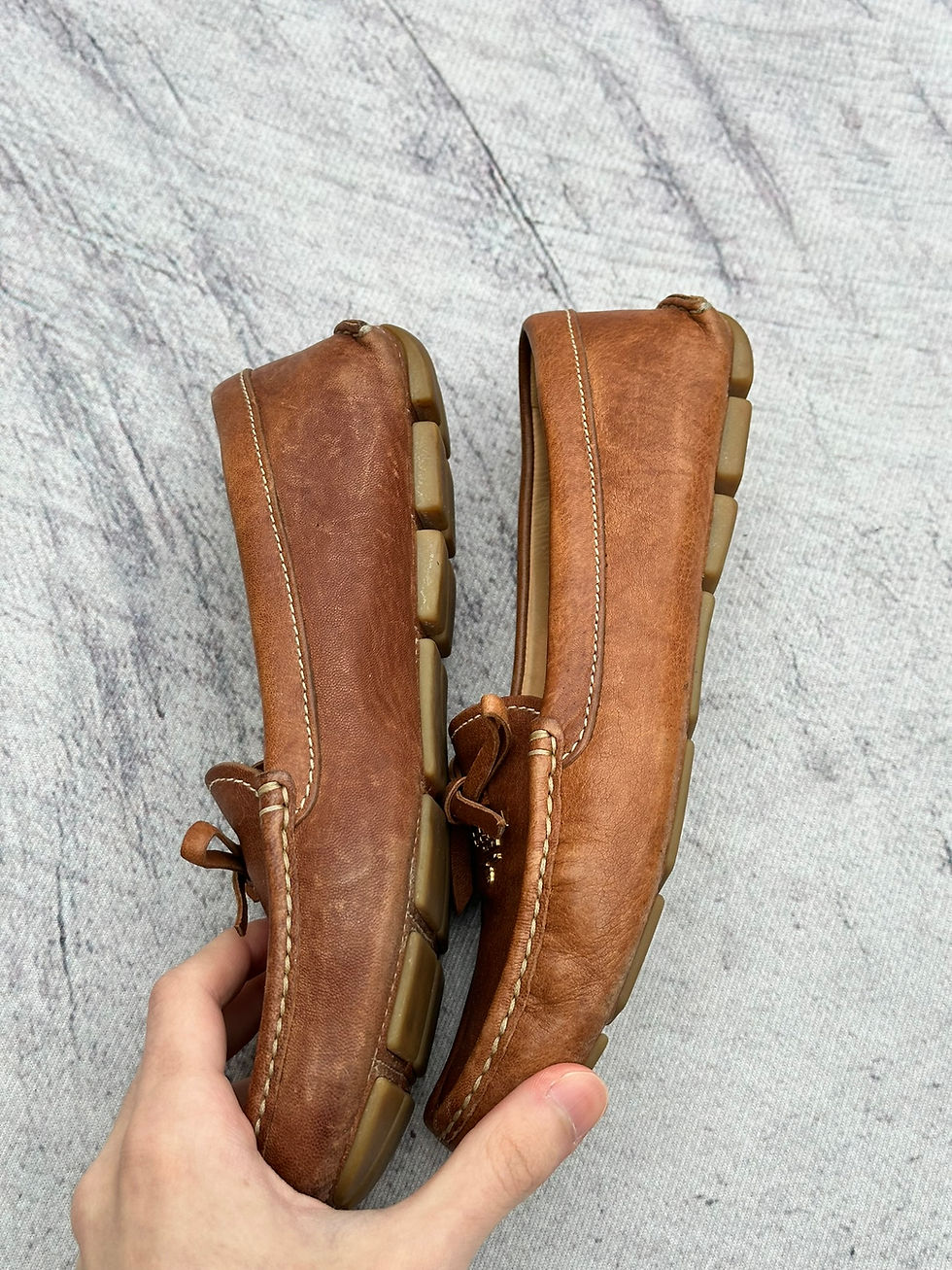 Thumbnail: Prada Slip On Loafers Brown Saffiano Leather Logo size 37IT