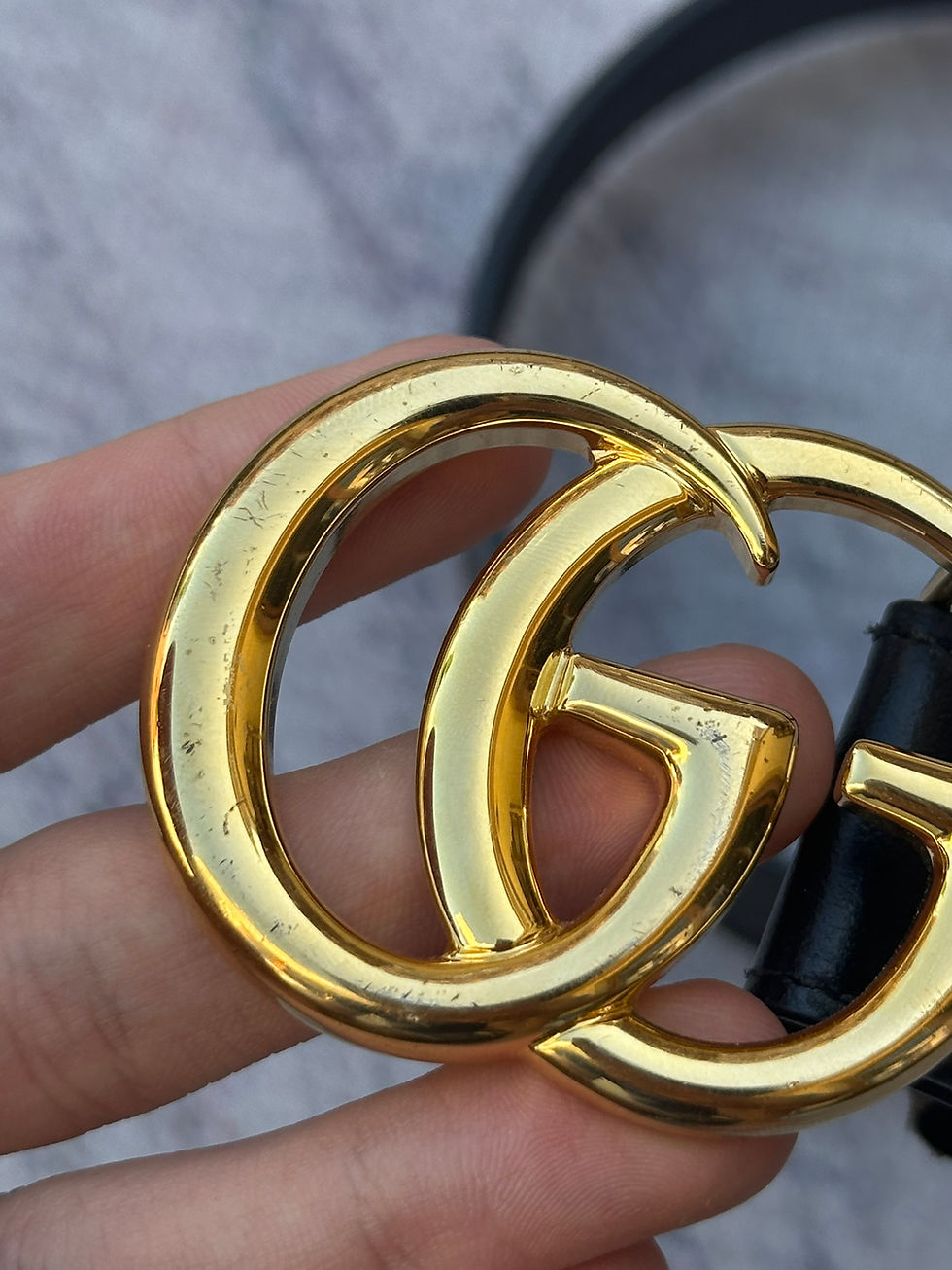 Thumbnail: Gucci Belt Marmont Black Leather Golden GG Buckle size 70/28