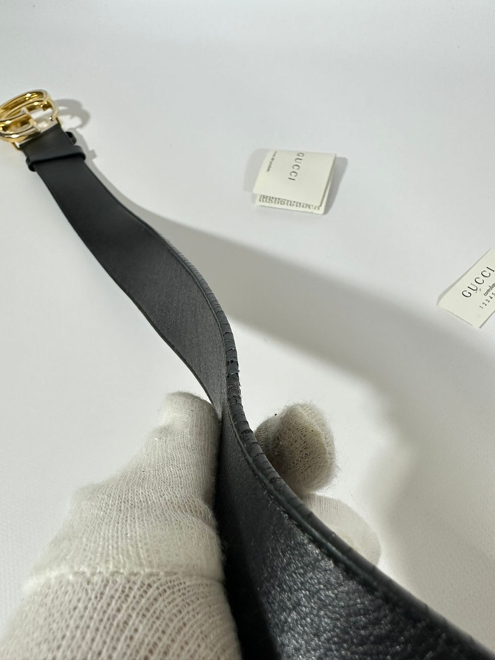 Miniatura: Gucci Belt Marmont Black Leather Golden Buckle Classic GG