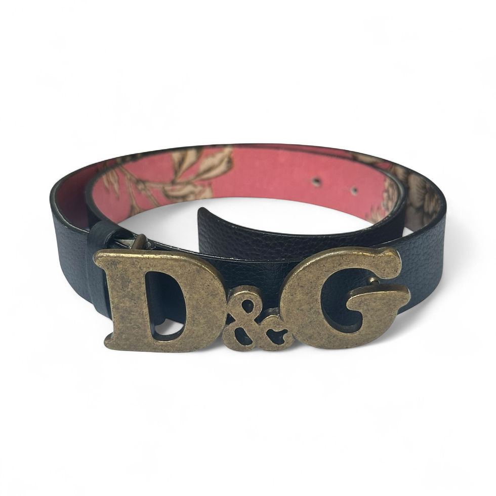 Dolce & Gabbana Belt Black Leather DG Buckle Floral size 85/34